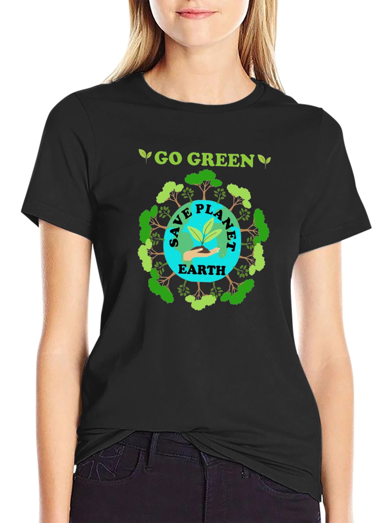 Black Go Green Save Planet Earth T-Shirt view 2