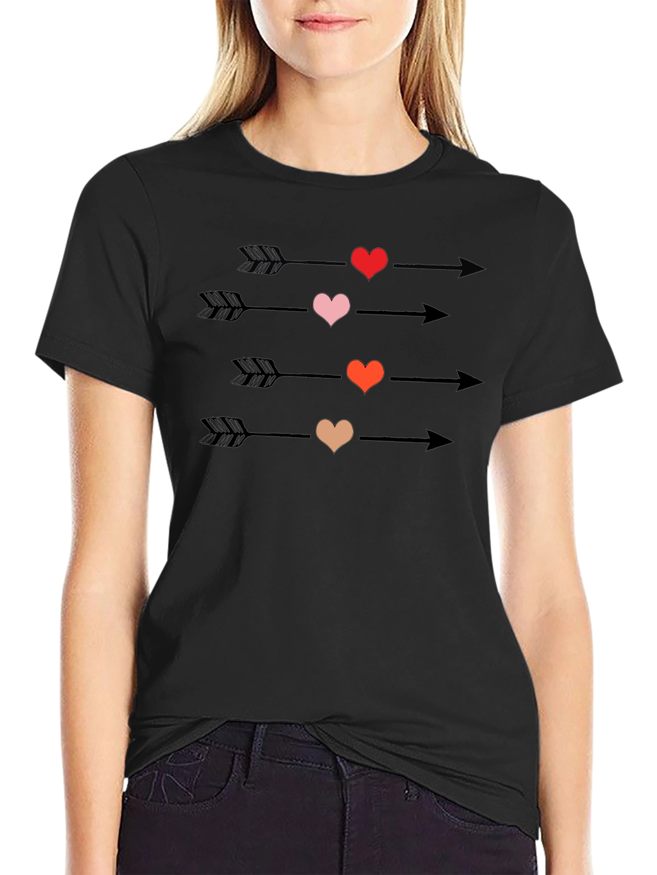 Black Heart Arrow T-Shirt - Romantic Graphic Tee view 2