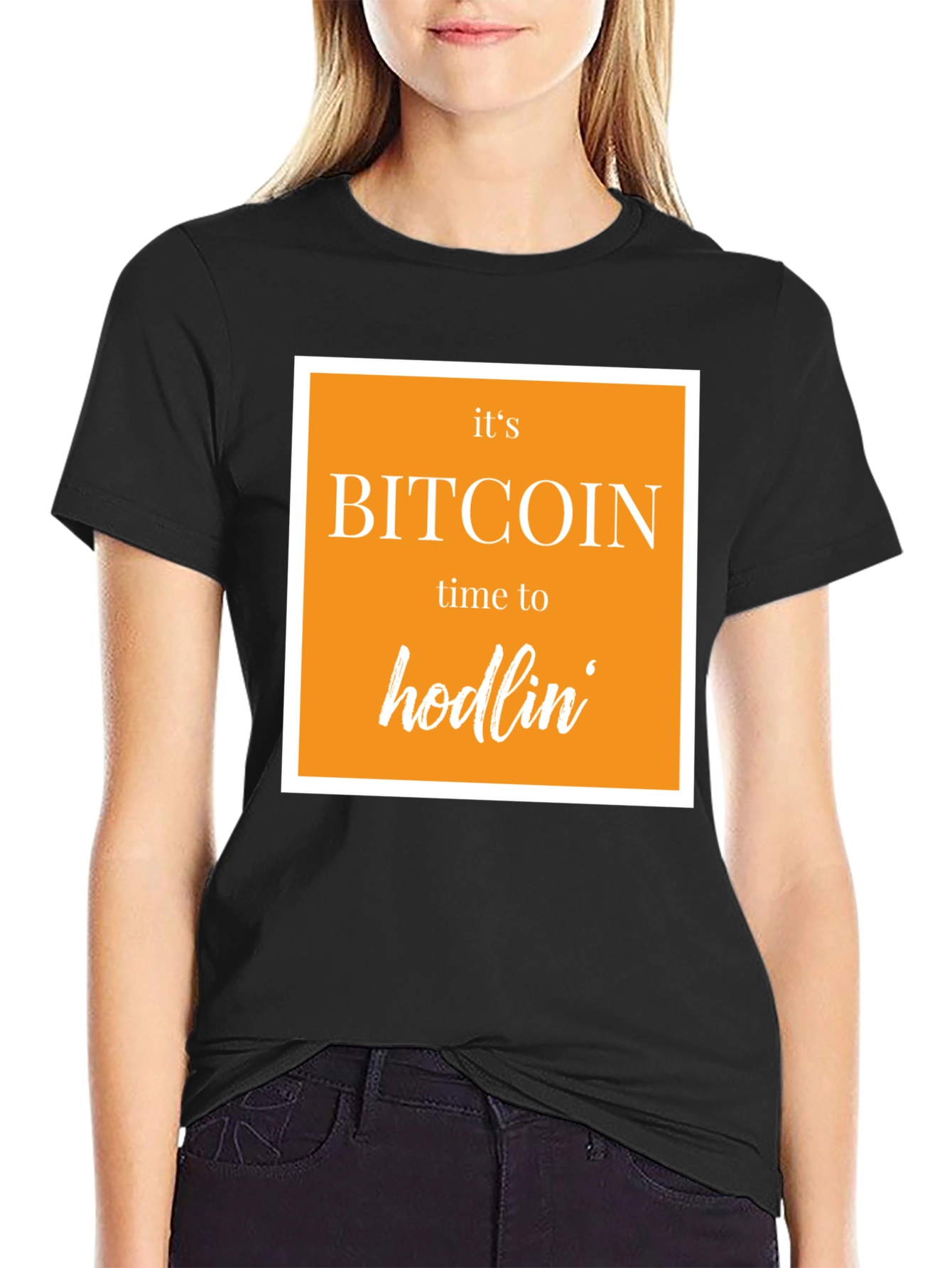 Black Bitcoin Hodlin' Black T-Shirt - Crypto Tee view 2