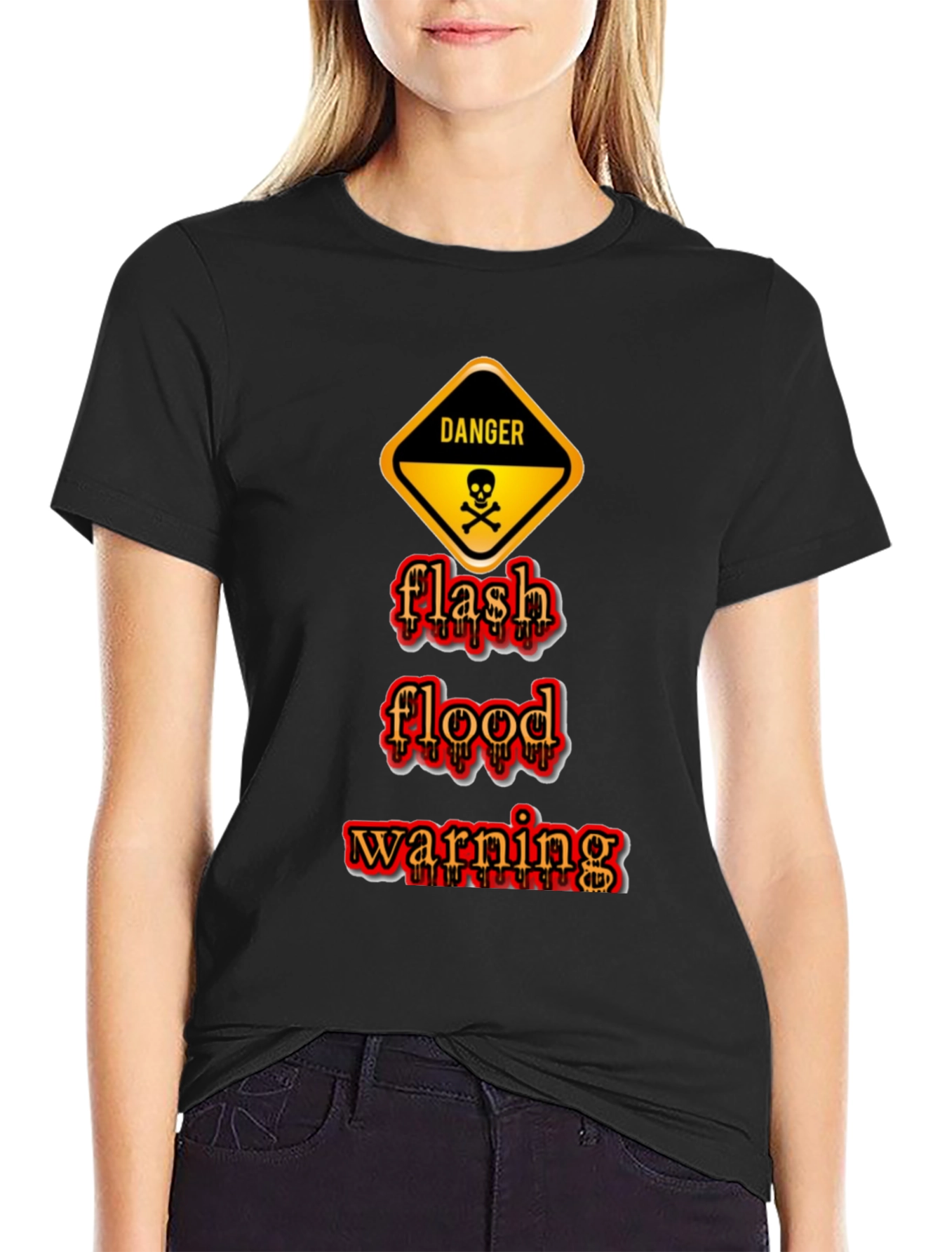 Black Danger Flash Flood Warning Graphic T-Shirt view 2