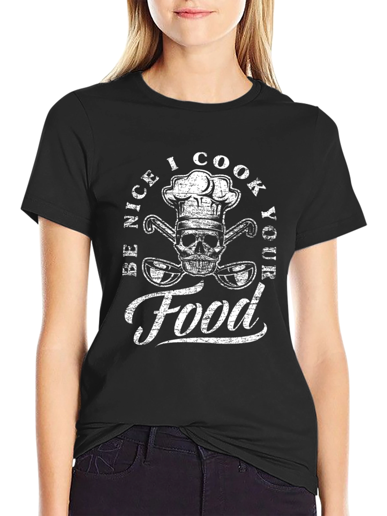 Black Be Nice I Cook Your Food T-Shirt - Chef Skull view 2