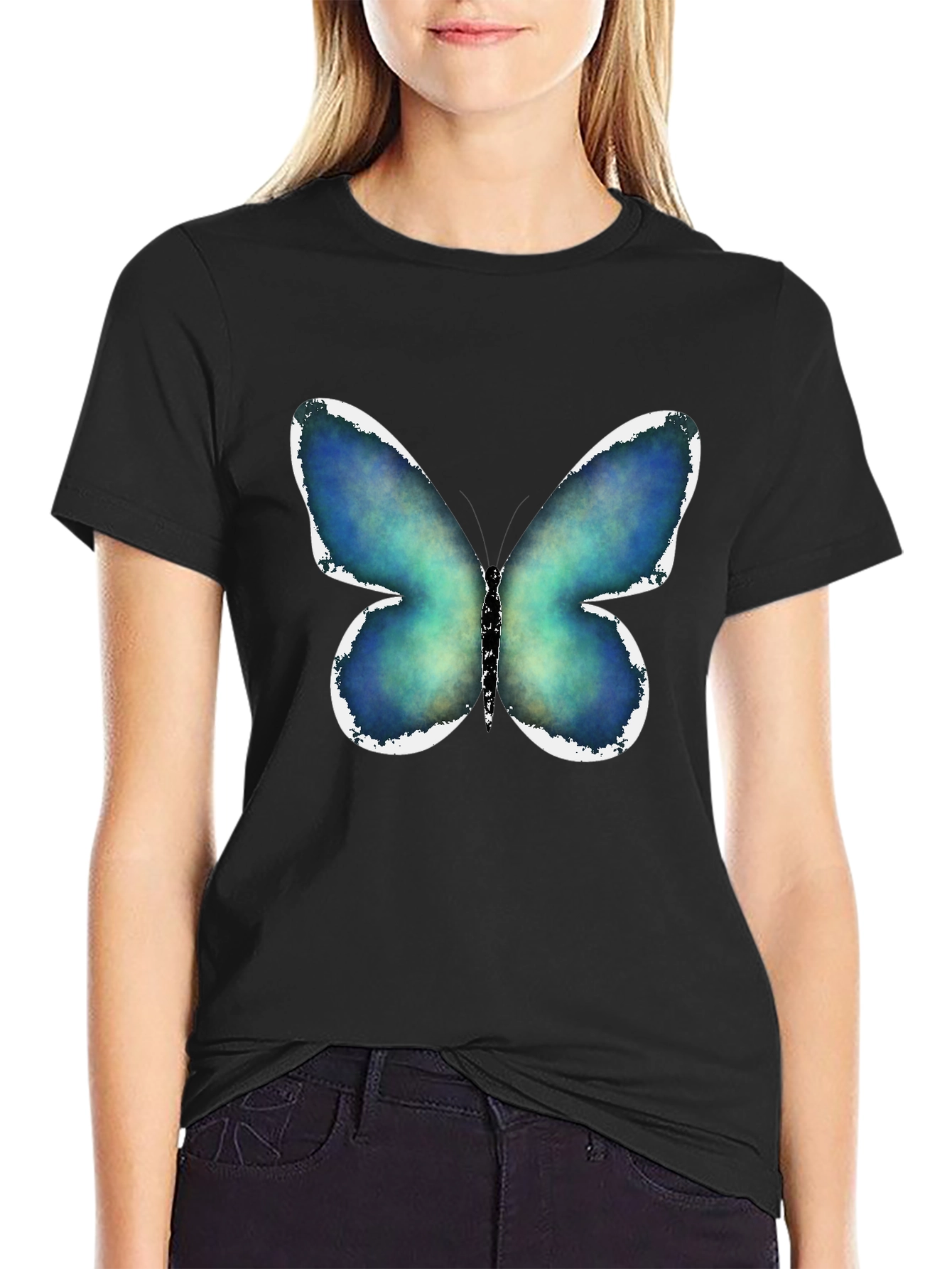 Black Butterfly Graphic Print Black T-Shirt view 2