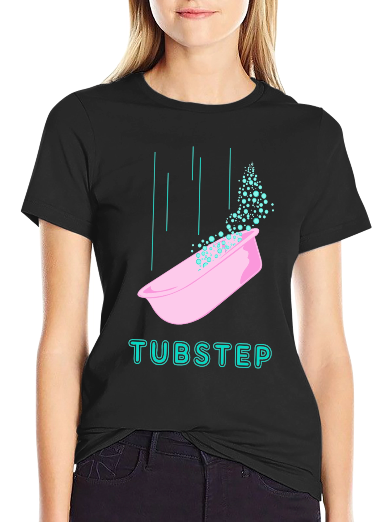 Black Tubstep Graphic Tee - Black Cotton Blend T-Shirt view 2