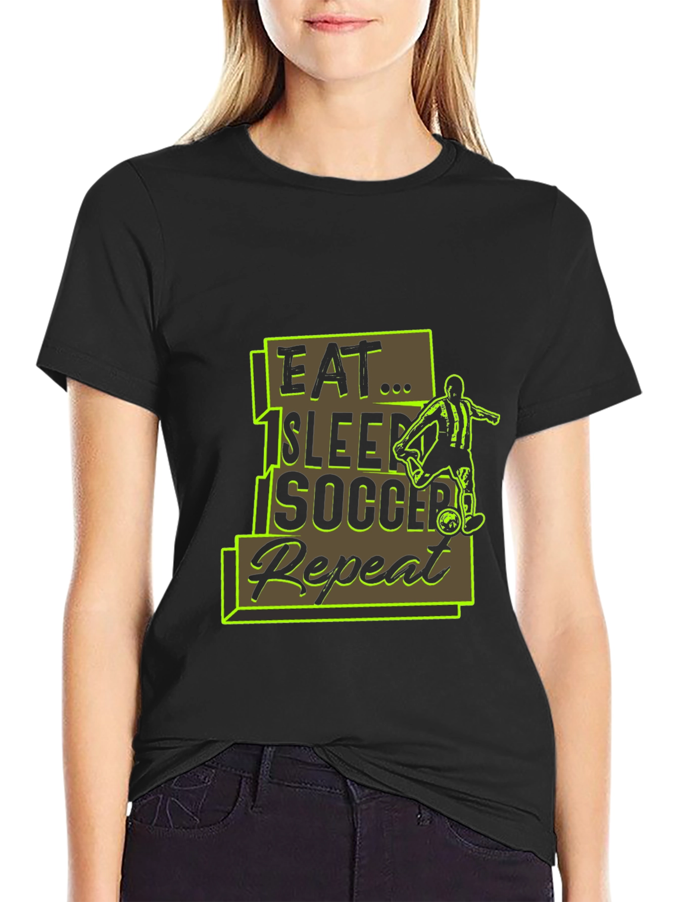 Eat Sleep Soccer Repeat Black Graphic Tee - 2