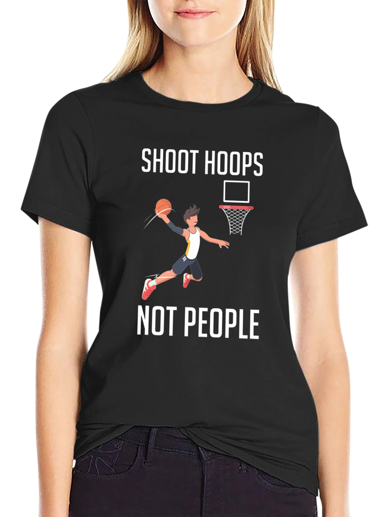 Black Shoot Hoops Not People Graphic T-Shirt view 2