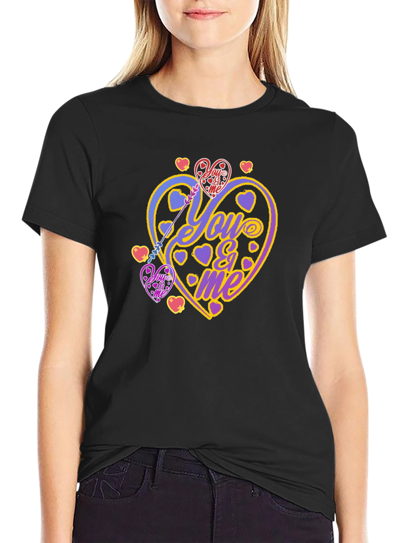 Black You & Me Heart Graphic Black T-Shirt view 2