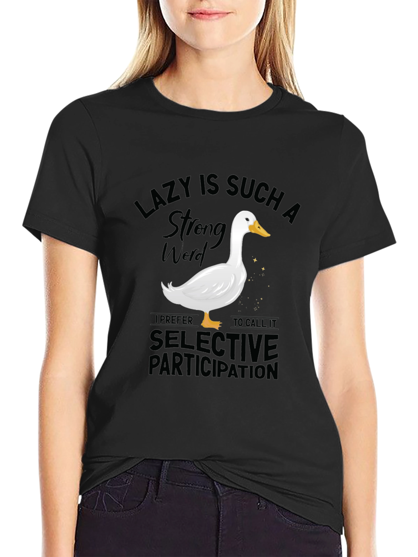 Black Funny Lazy Duck Graphic Tee view 2