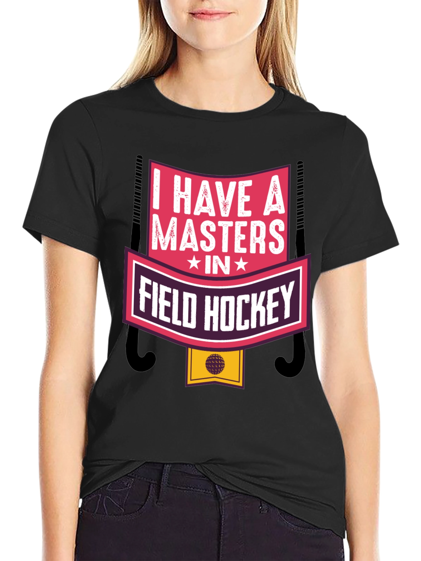 Black I Have a Masters in Field Hockey T-Shirt view 2
