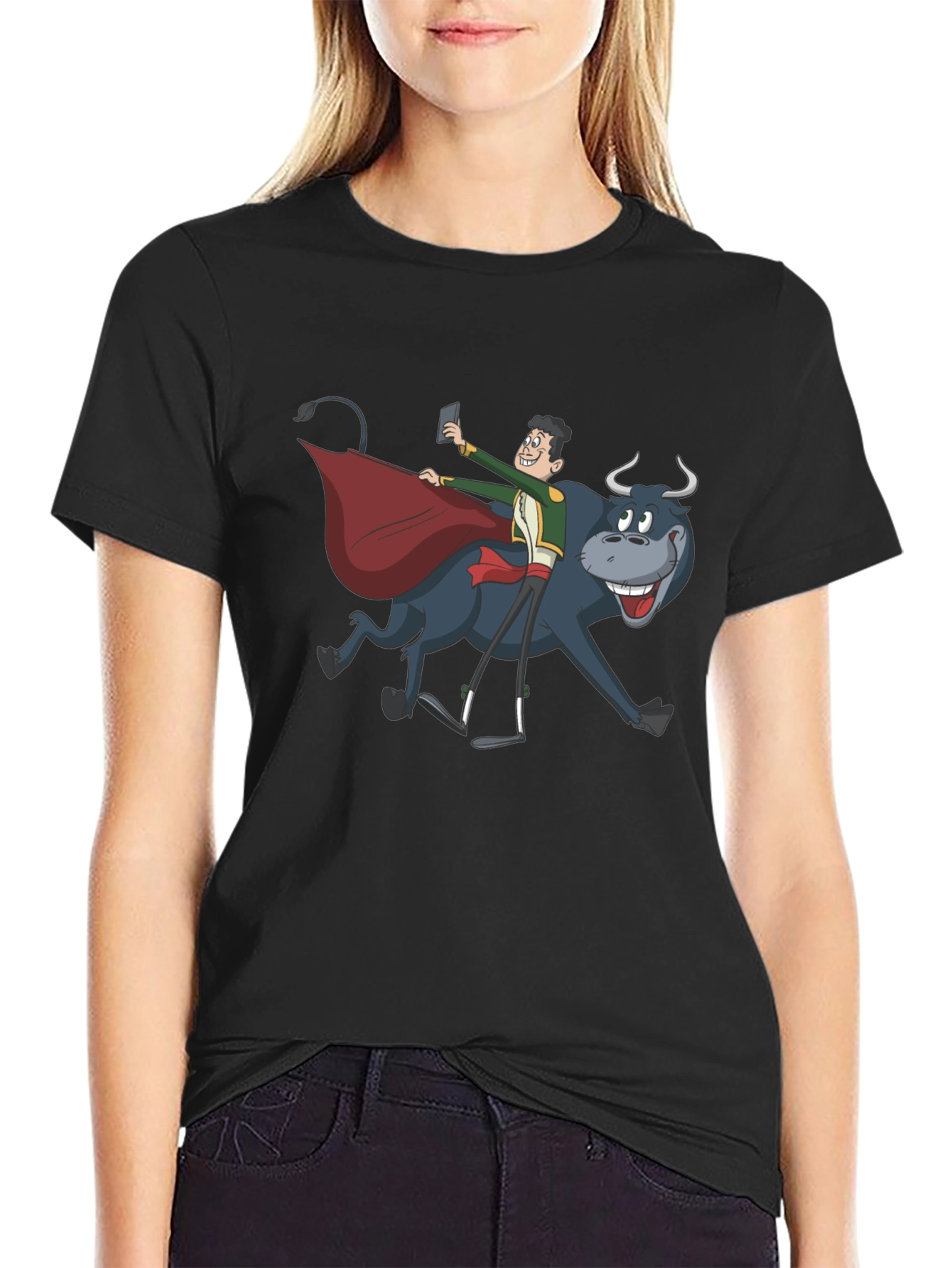 Black Funny Bull Selfie T-Shirt view 2