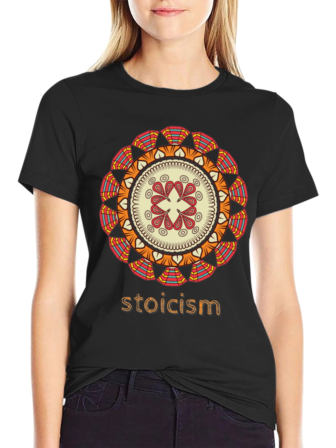 Black Stoicism Mandala Graphic T-Shirt - Stylish Unisex Tee view 2