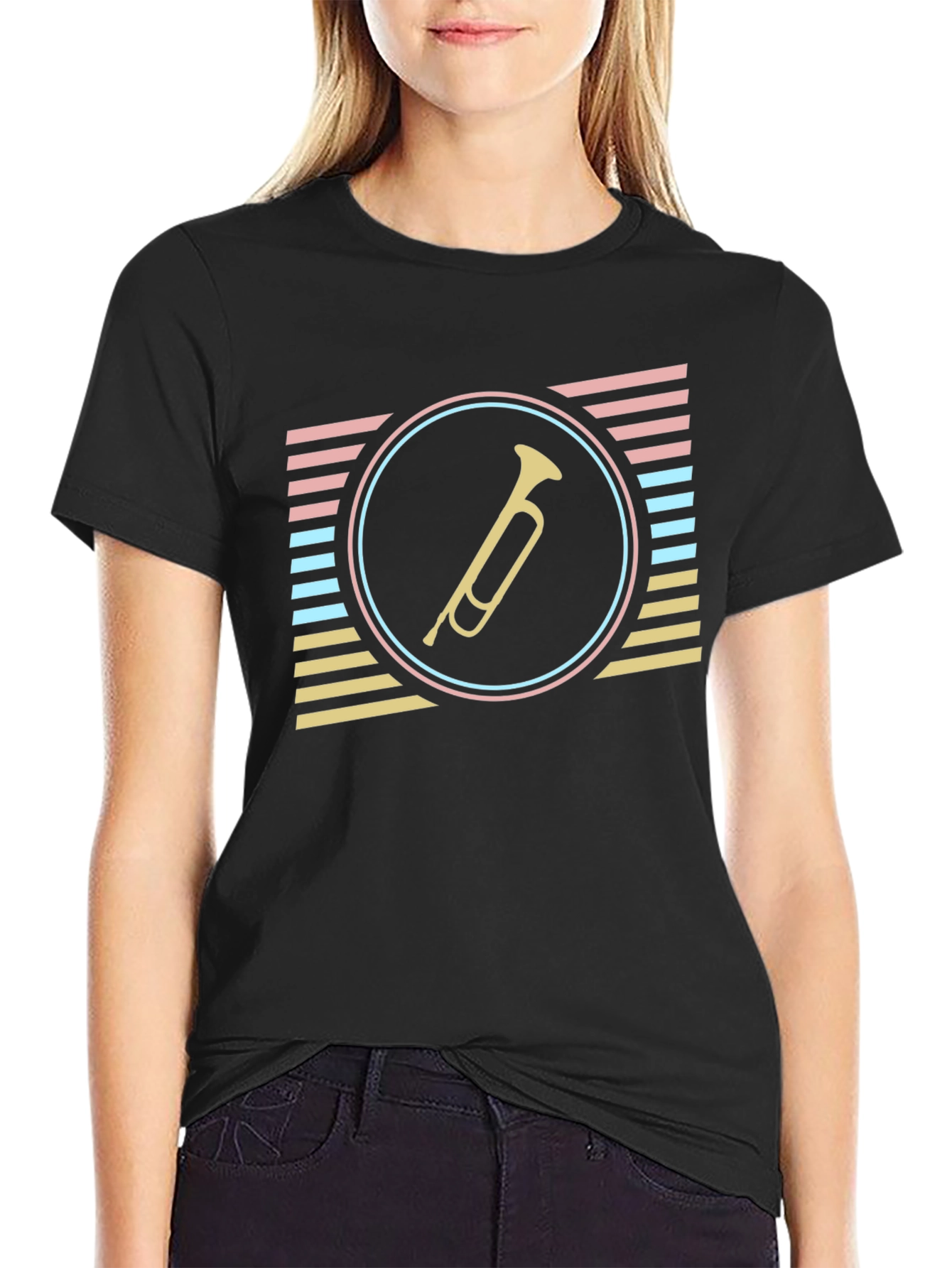 Black Retro Trumpet Graphic Tee - Stylish & Unique view 2