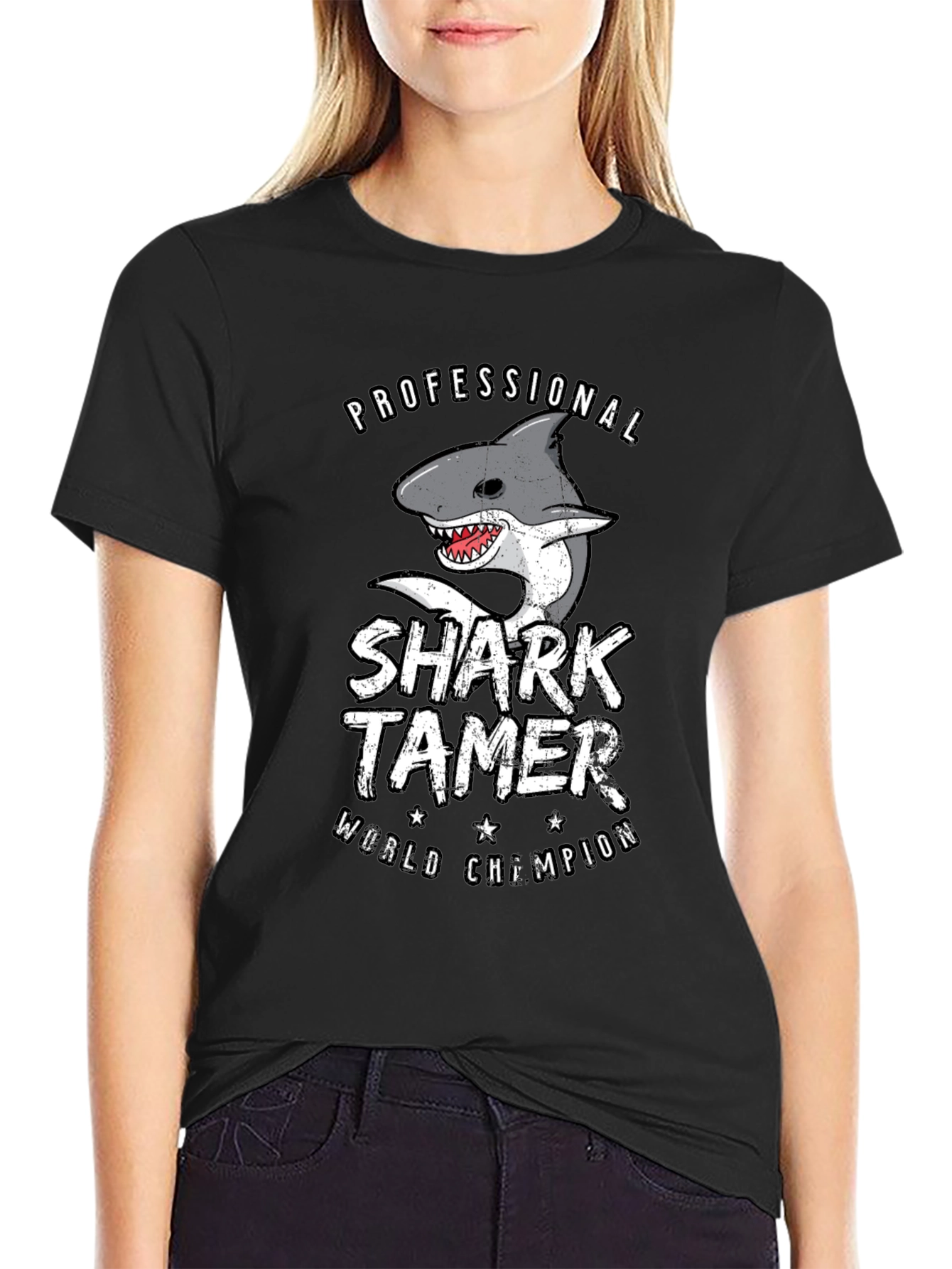 Black Professional Shark Tamer World Champion T-Shirt view 2