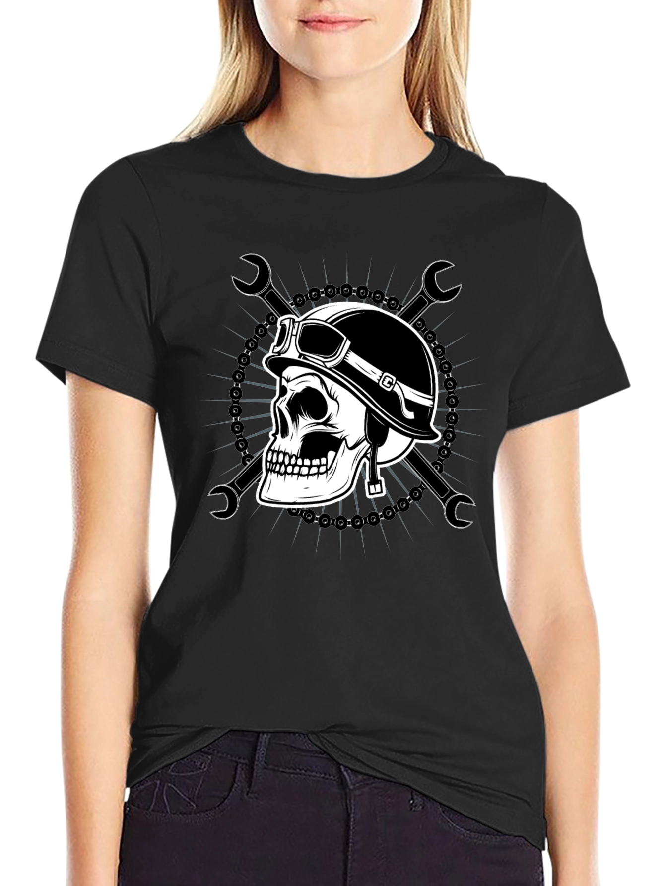 Skull Biker T-Shirt - Men's Black Graphic Tee - 2
