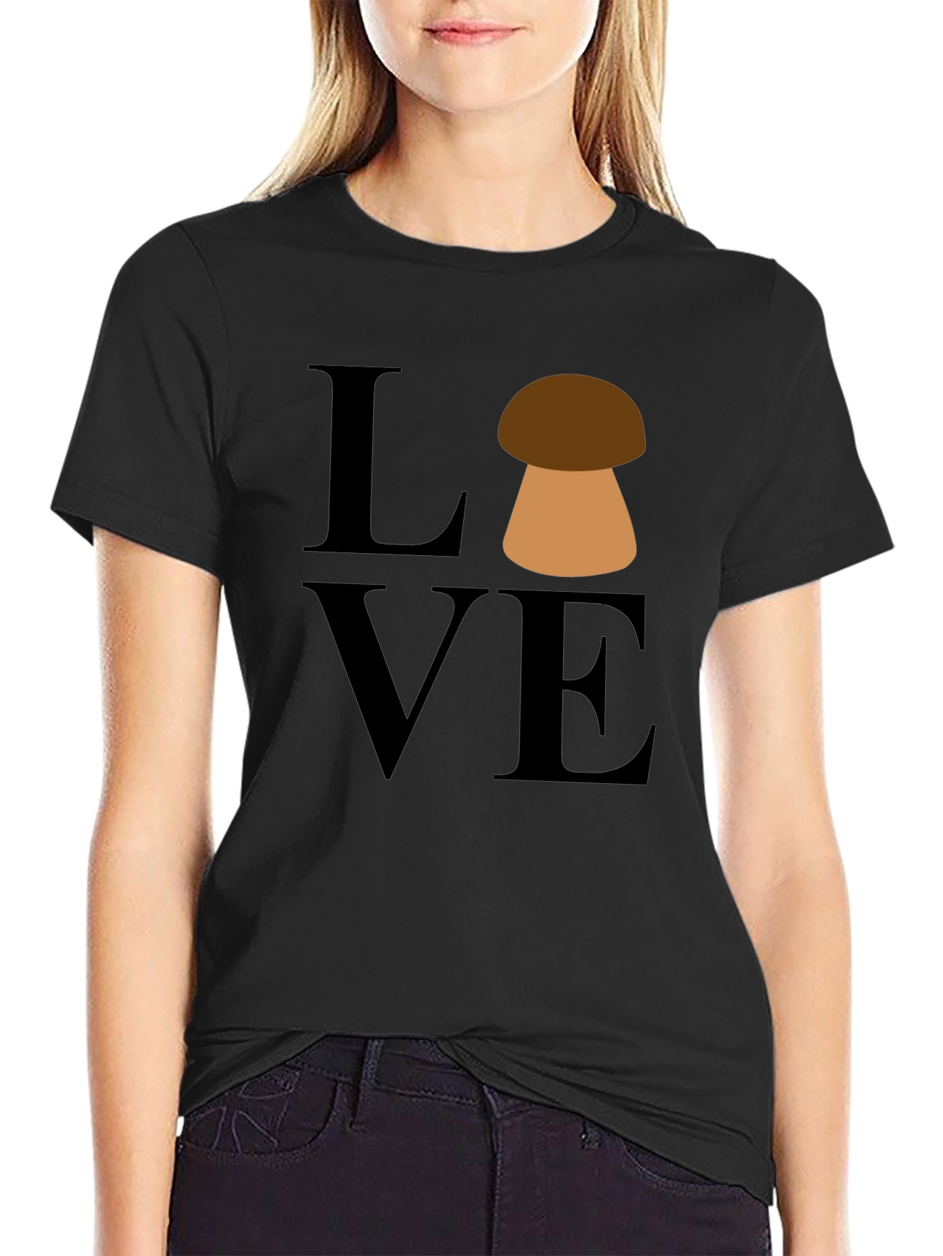 Black Mushroom Love Graphic T-Shirt - Unisex view 2