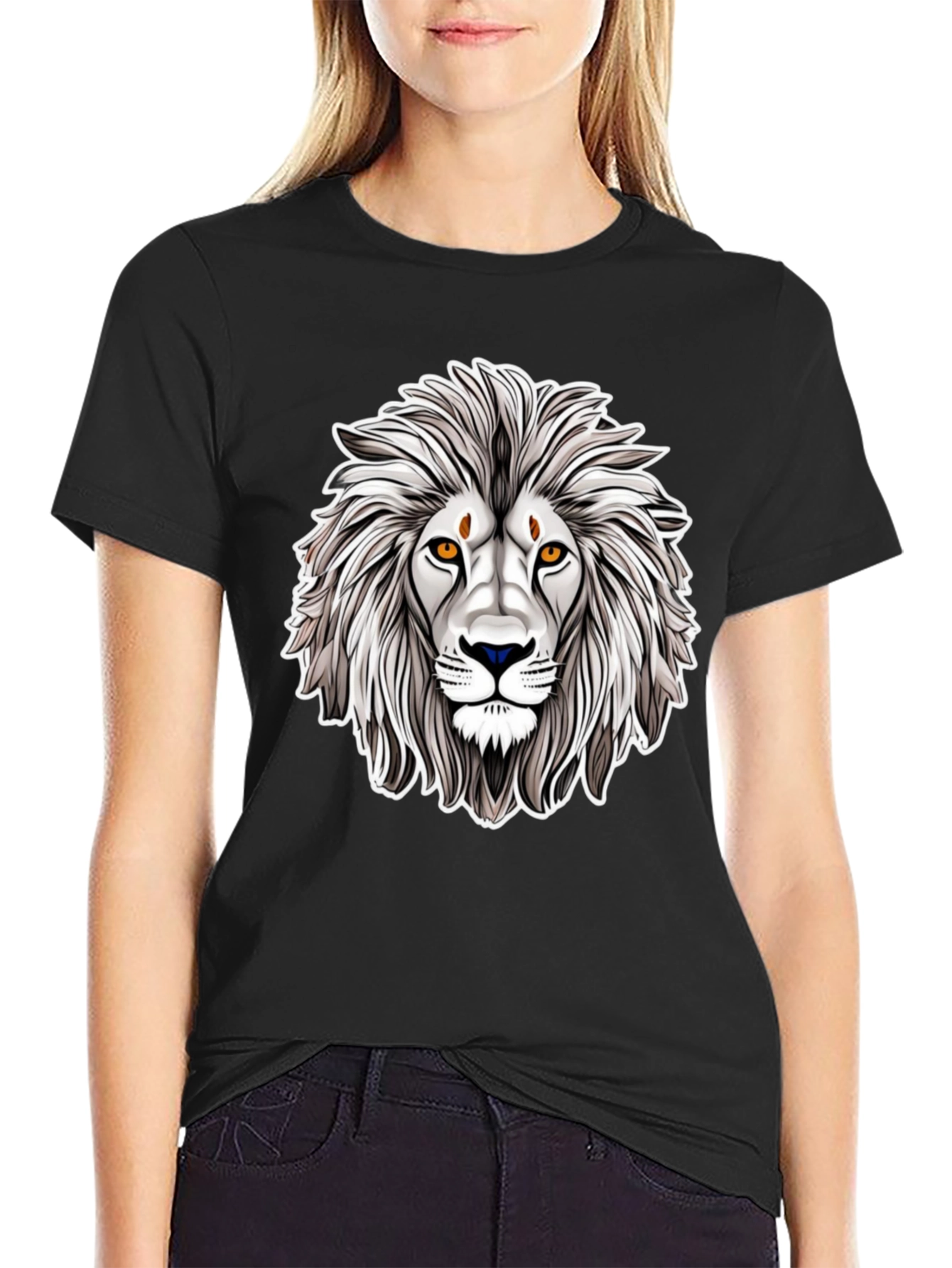 Black Lion Head Graphic Tee - Black Cotton Shirt view 2