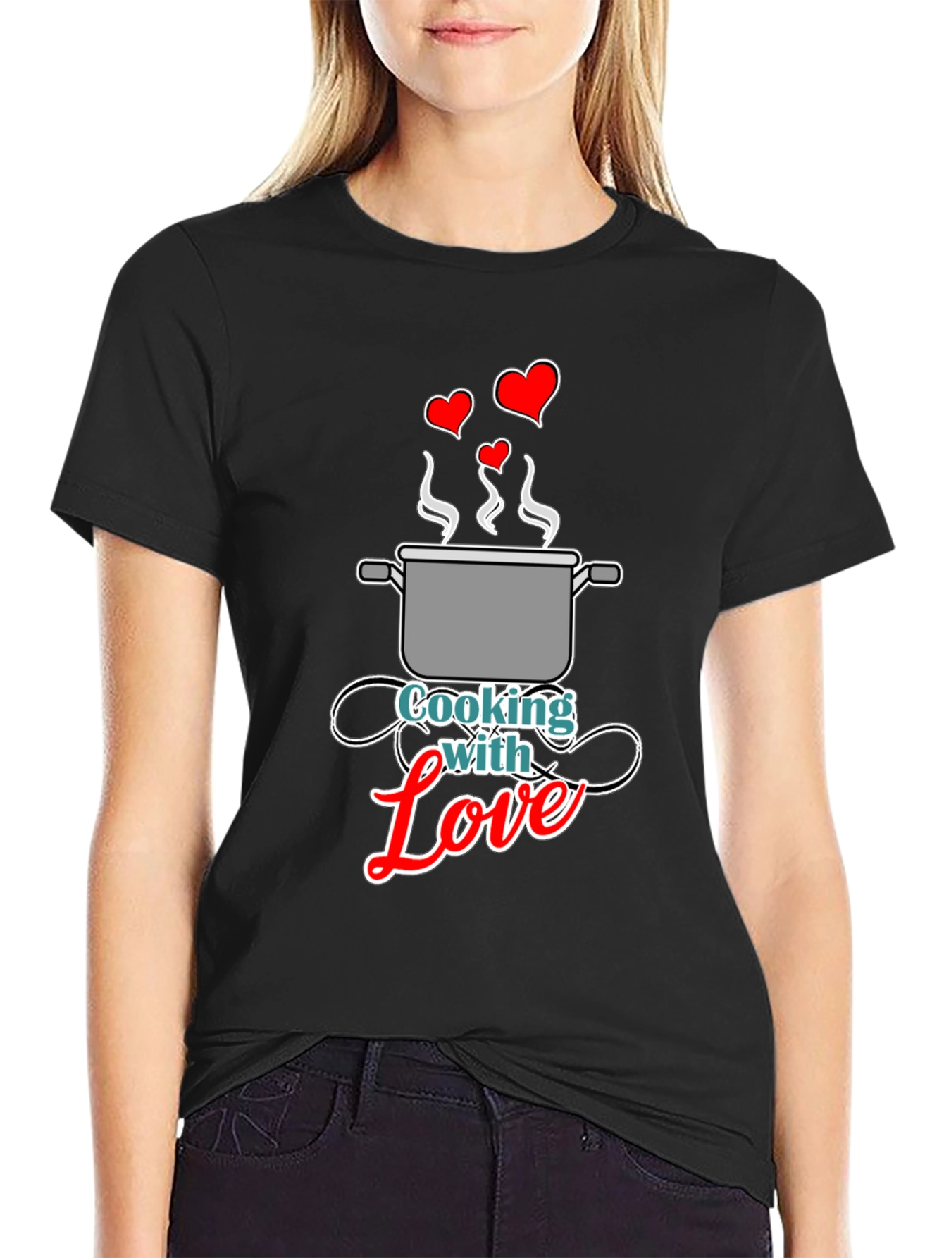 Black Cooking with Love Graphic Tee - Black Unisex T-Shirt view 2