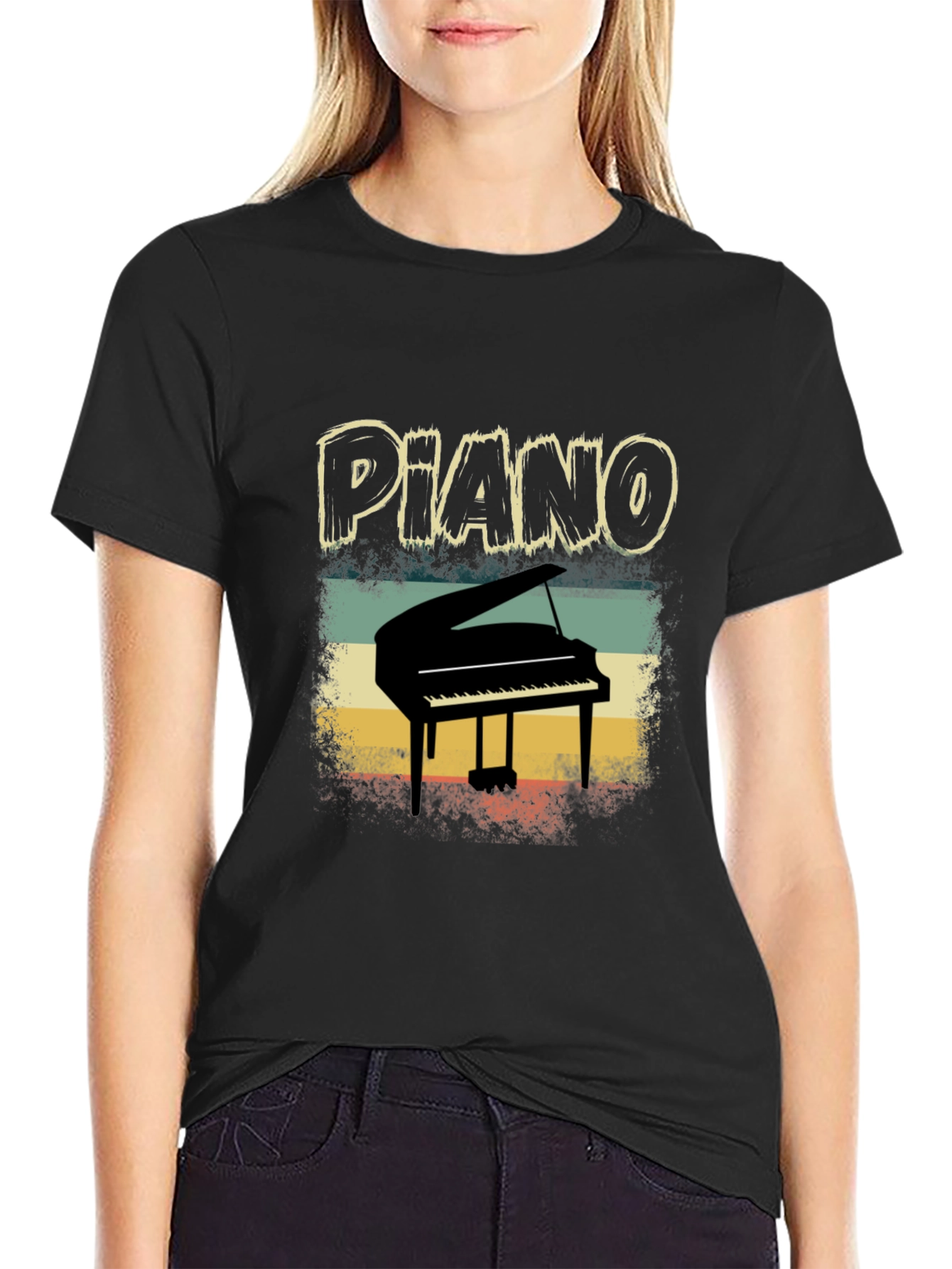 Black Retro Piano T-Shirt - Musician Apparel view 2