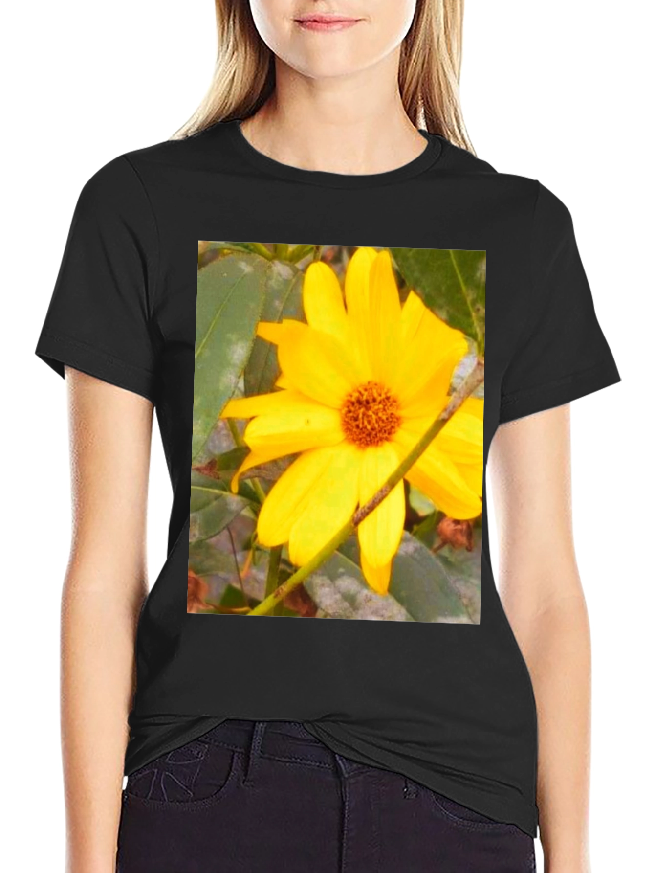 Black Sunflower Print Black T-Shirt view 2
