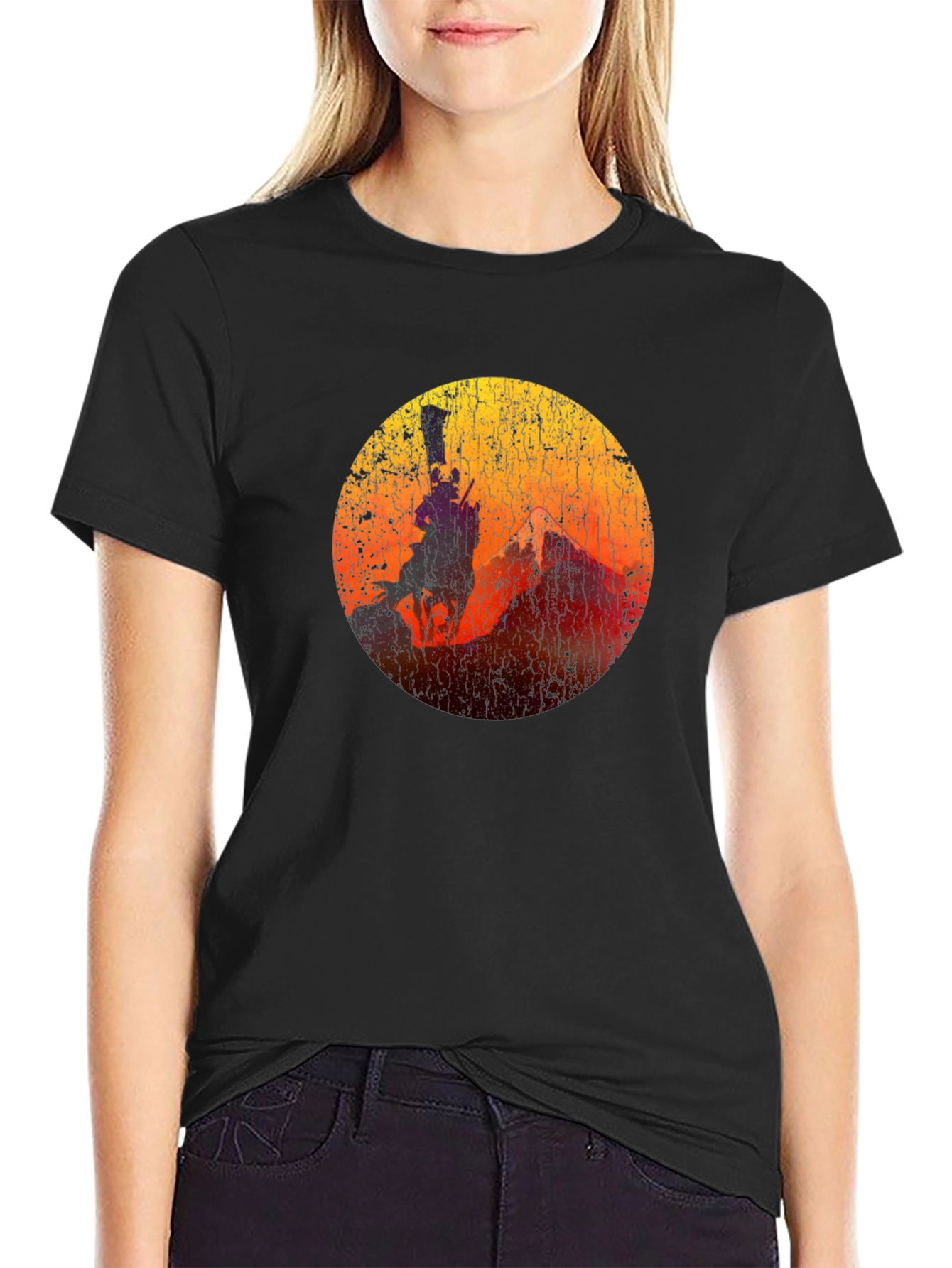 Black Sunset Rider Graphic Tee - Black Cotton Blend view 2