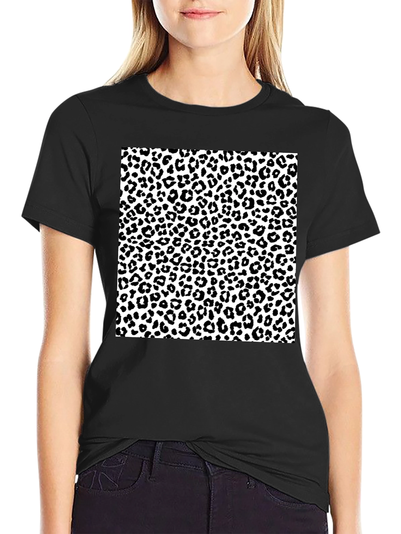 Black Leopard Print Graphic Tee - Stylish Men's T-Shirt view 2