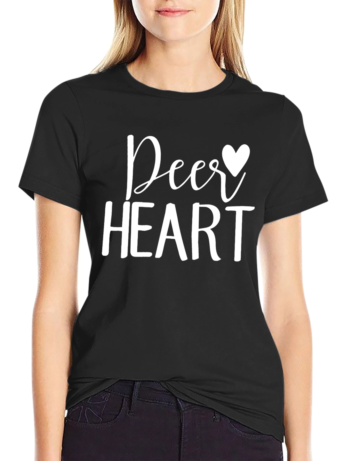 Black Dear Heart Graphic Tee - Soft Cotton Blend view 2