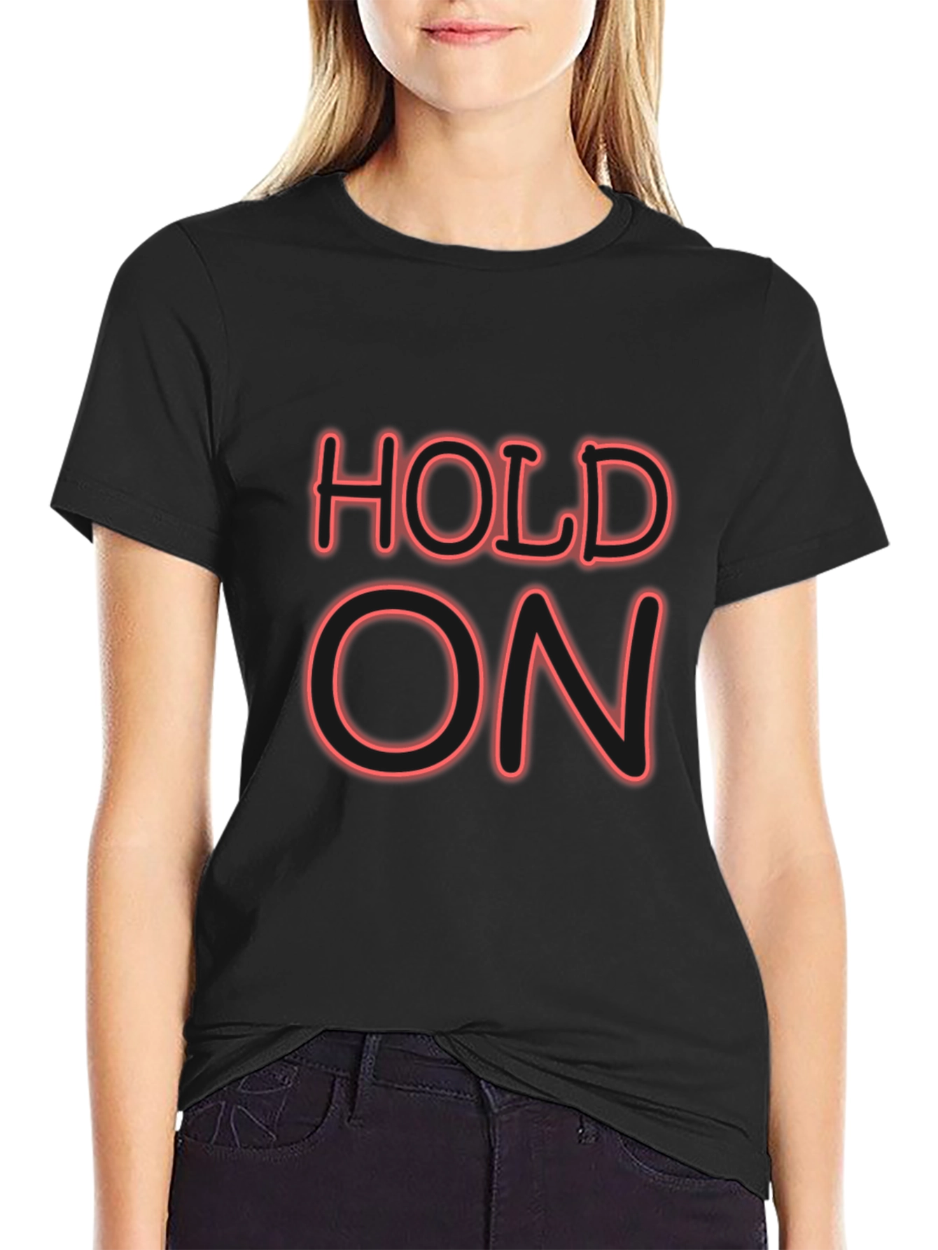 Black Hold On Graphic Tee - Black Crew Neck T-Shirt view 2