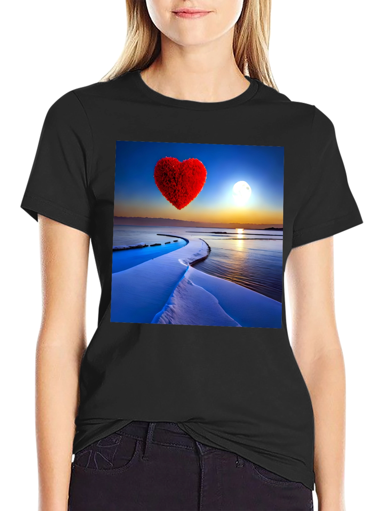 Black Heart Landscape Graphic Tee - Black Casual Shirt view 2