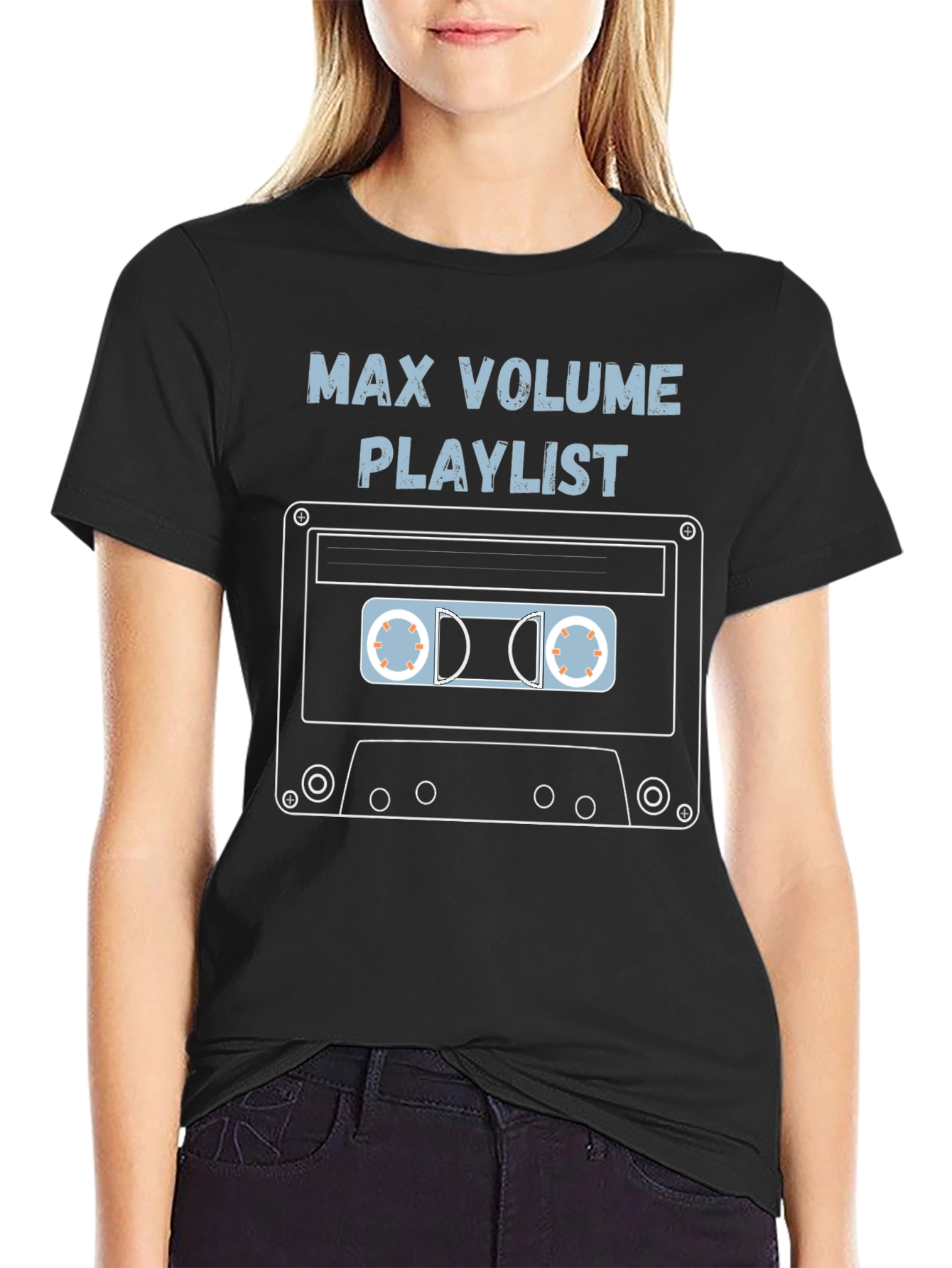 Black Max Volume Playlist Cassette Tape Graphic Tee view 2