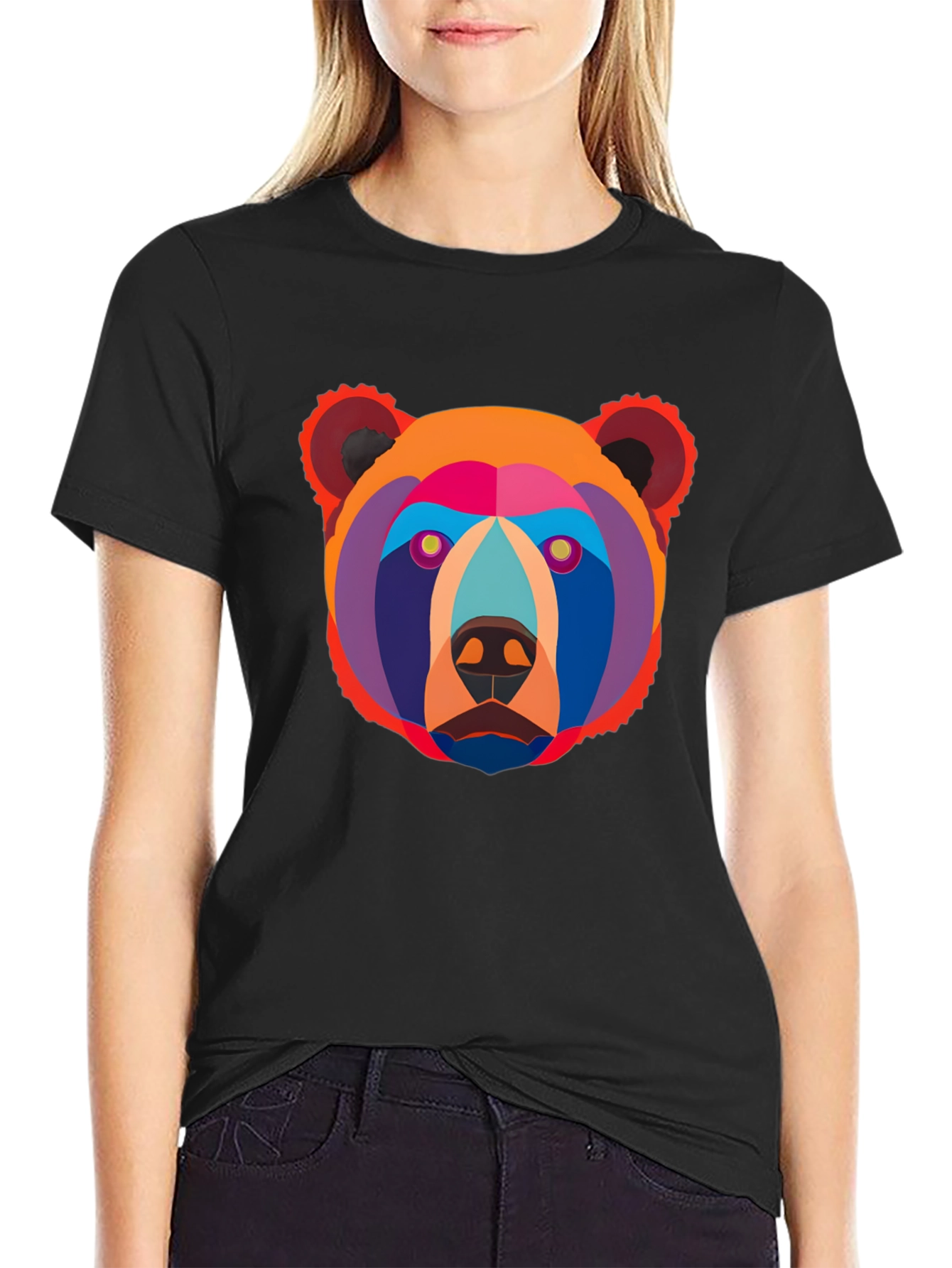 Black Geometric Bear Graphic Tee - Modern Art Shirt view 2
