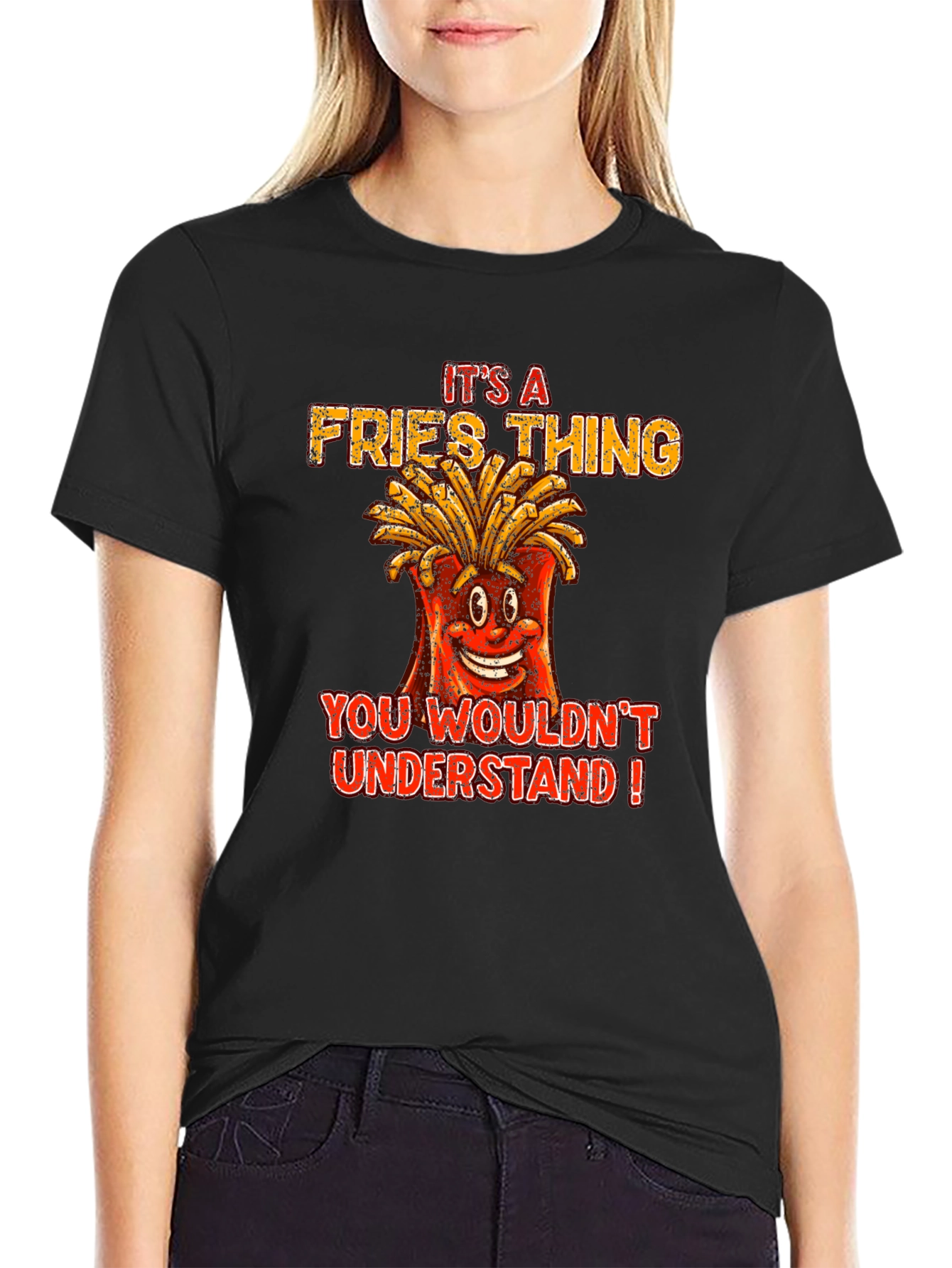 Black Fries Thing Funny Graphic T-Shirt view 2