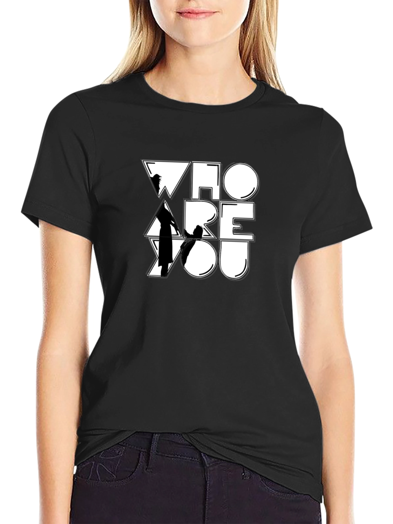 Black Who Are You Graphic Print Black T-Shirt view 2
