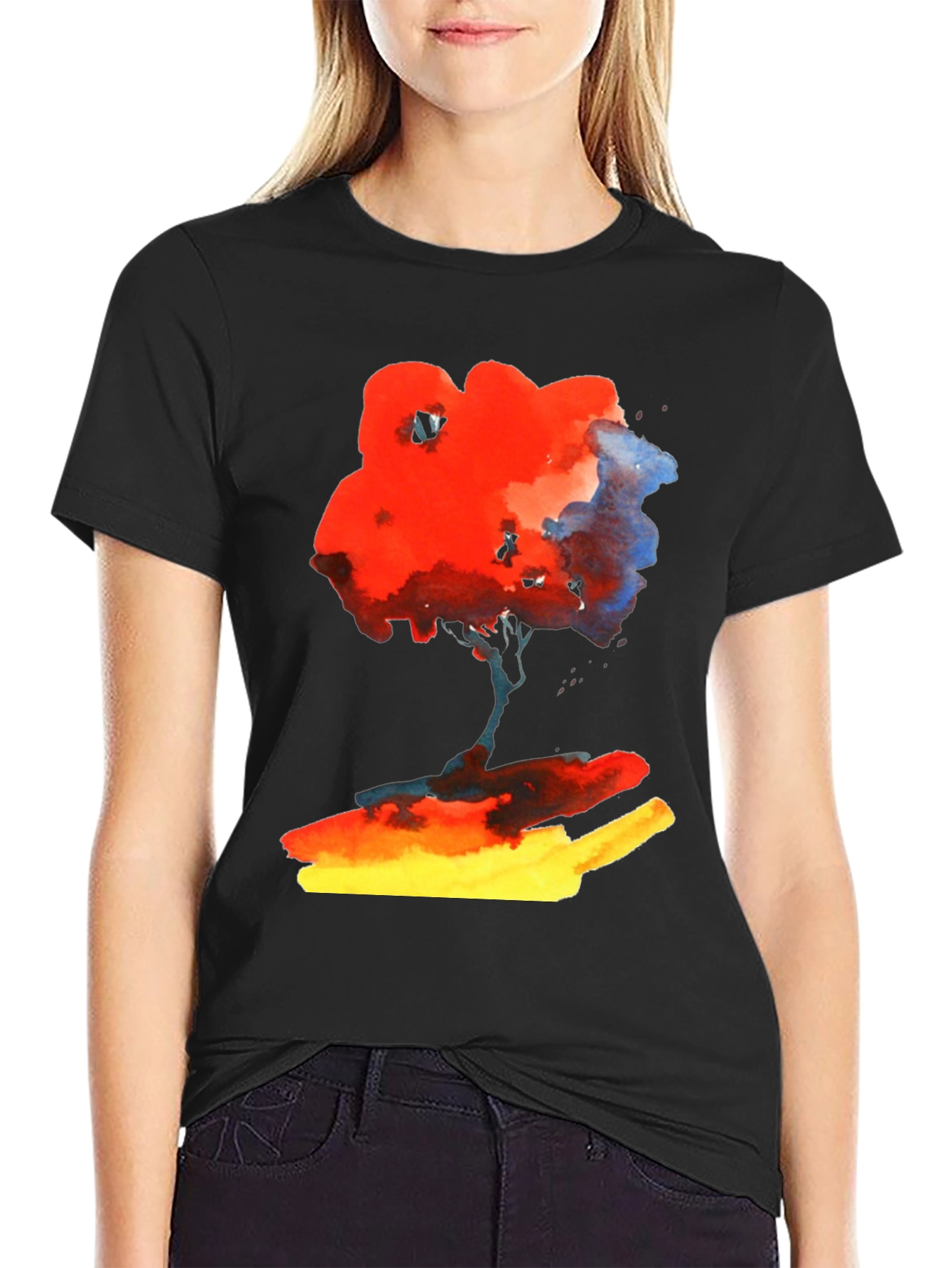 Abstract Watercolor Tree Graphic Tee - Soft Black Cotton Shirt - 2