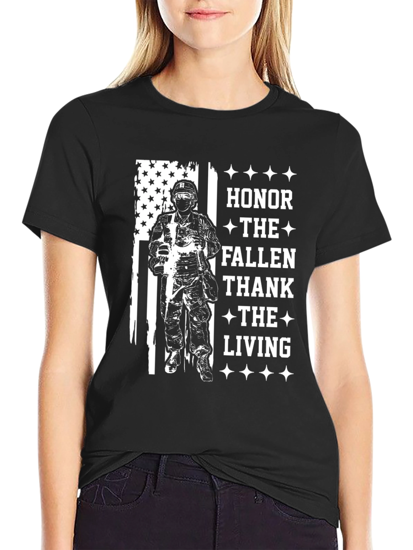 Black Honor Fallen, Thank Living T-Shirt view 2
