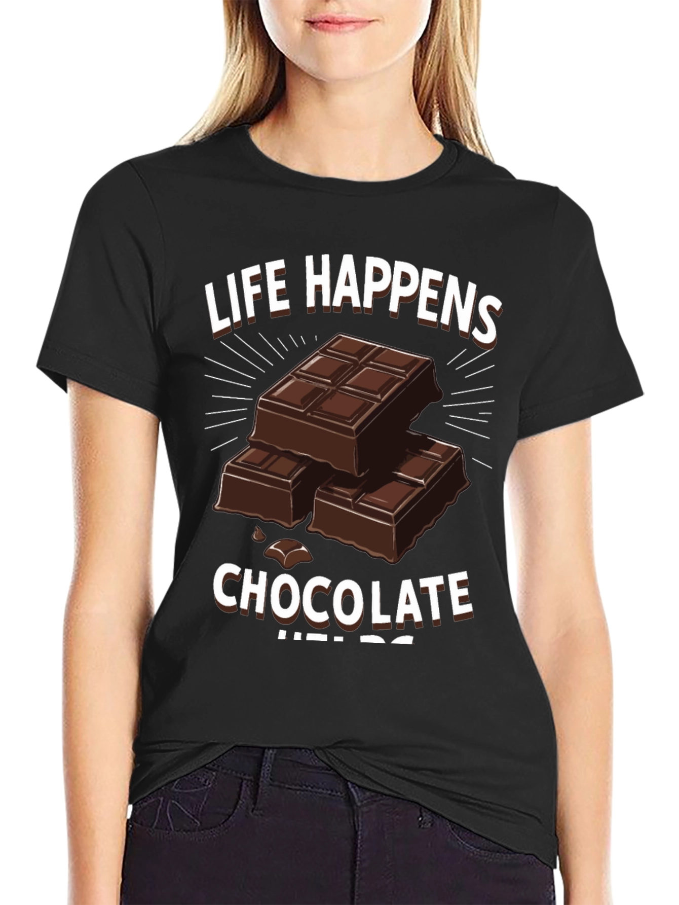 Black Life Happens Chocolate Helps Graphic T-Shirt view 2
