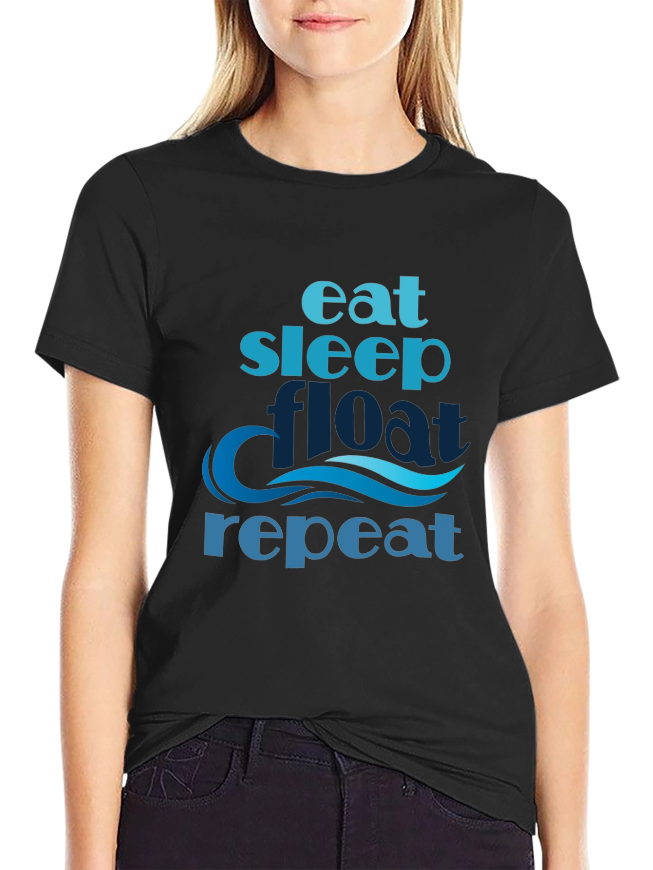 Black Eat Sleep Float Repeat T-Shirt view 2