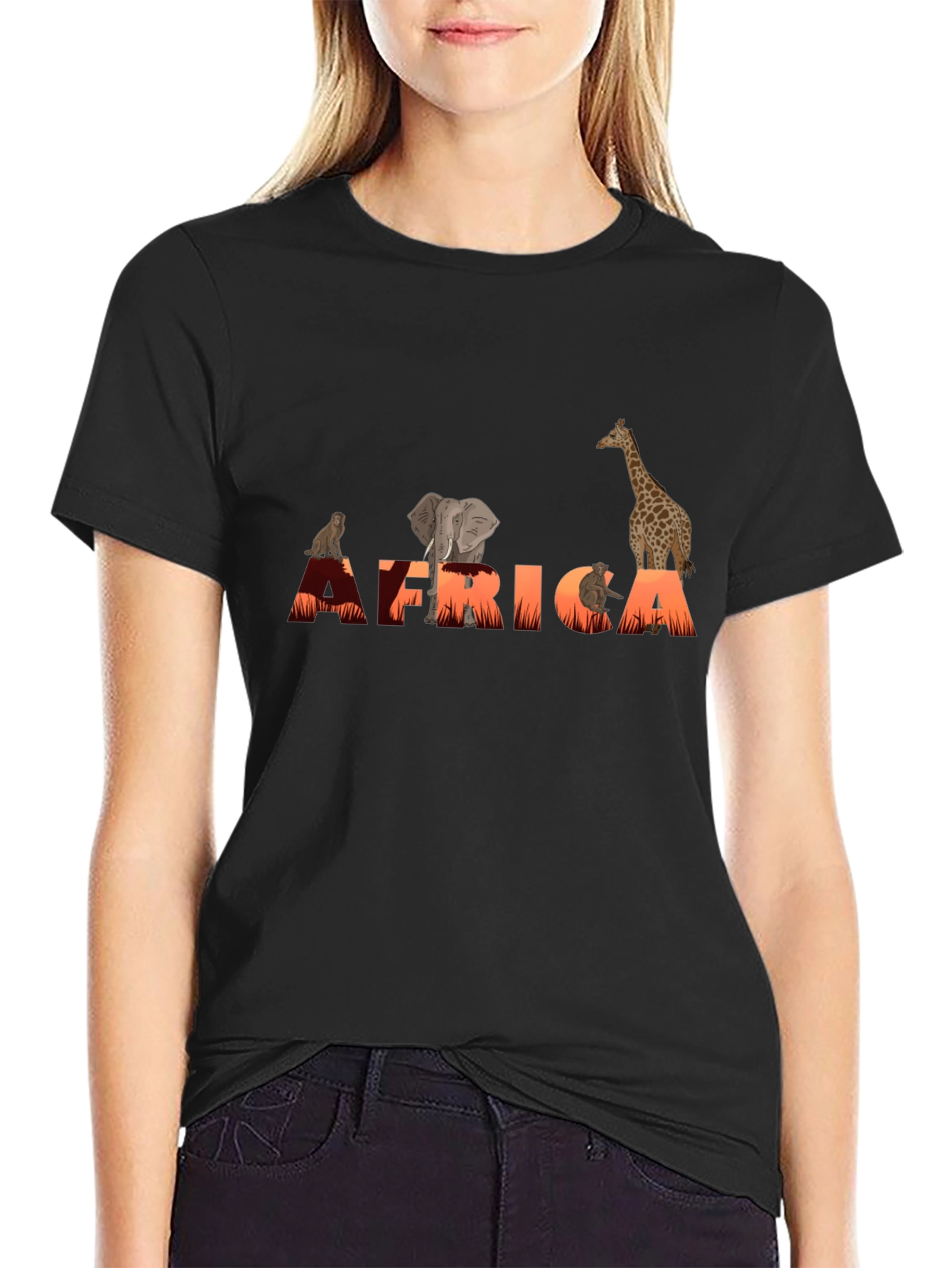 Black Africa Animal Graphic Tee - Unisex Black T-Shirt view 2