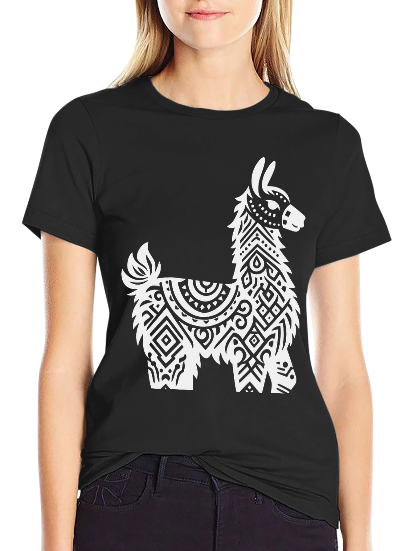 Black Llama Graphic Tee - Stylish Black Cotton Shirt view 2