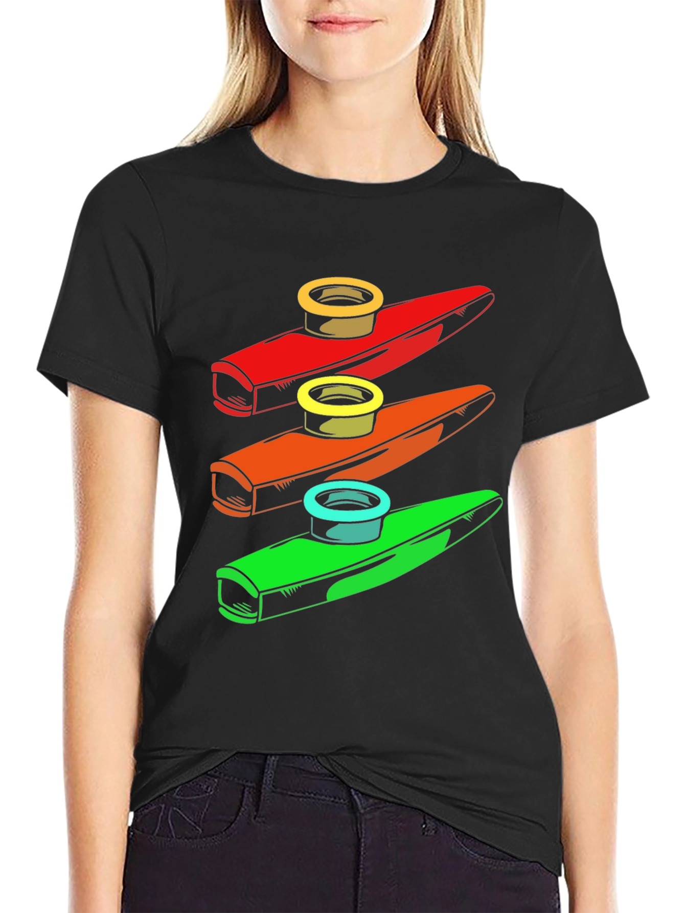 Black Colorful Kazoo Music T-Shirt view 2