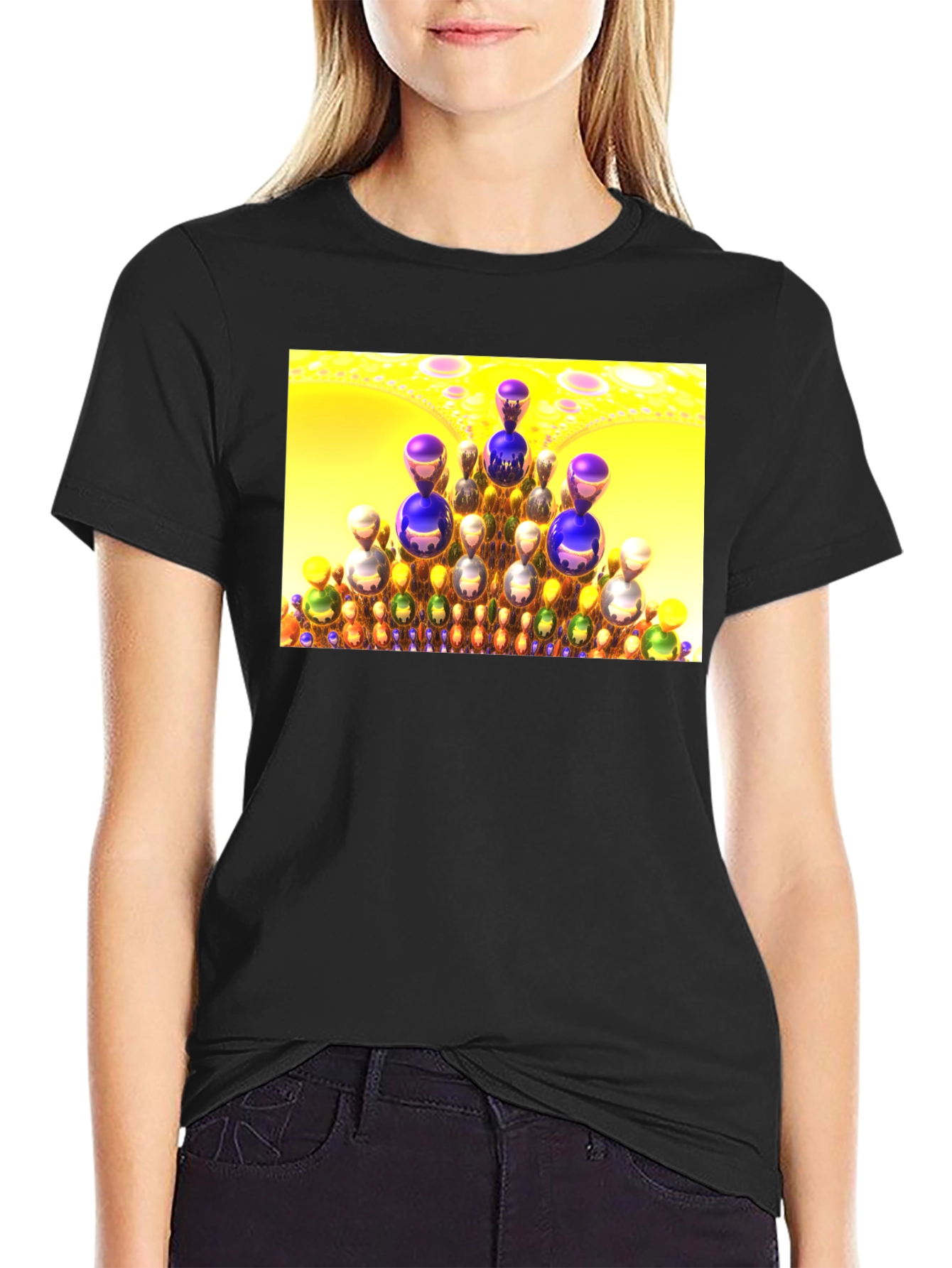 Black Fractal Spheres T-Shirt - Unique Design view 2