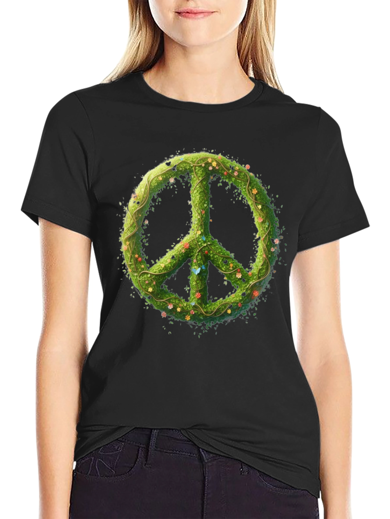 Black Nature Peace Sign Black Graphic Tee view 2