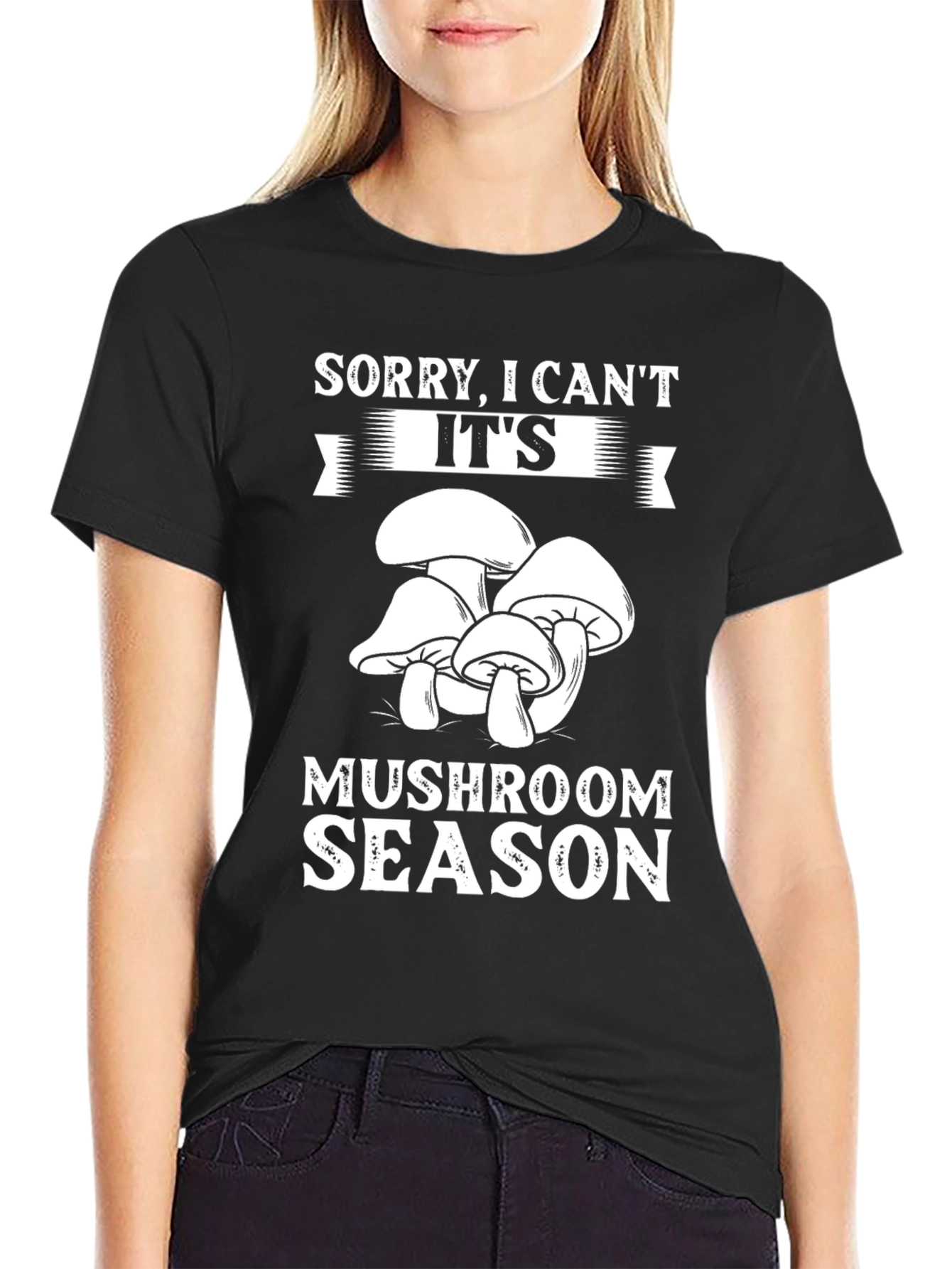 Black Mushroom Season Graphic Tee - Funny Fungi T-Shirt view 2