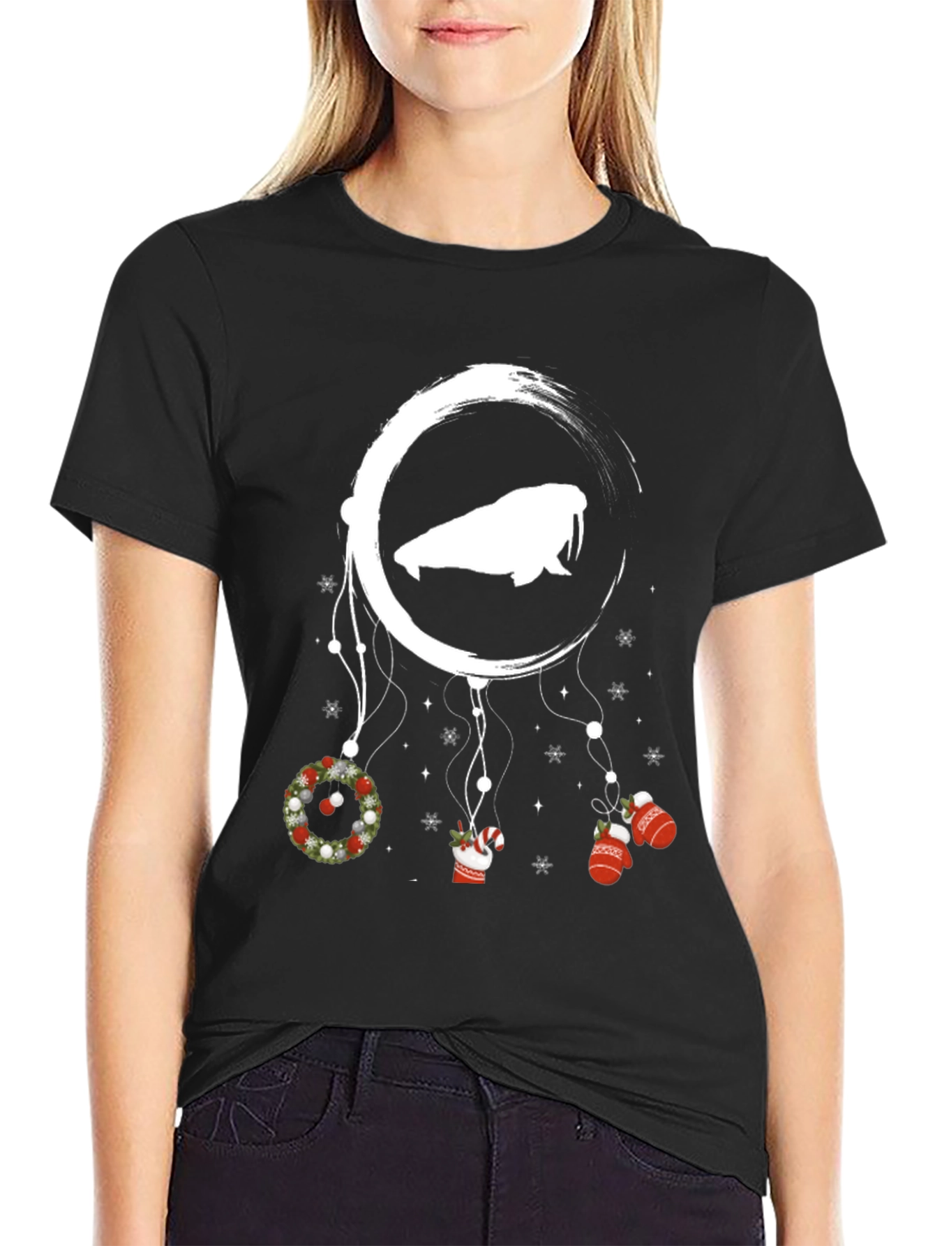 Black Festive Walrus Dreamcatcher T-Shirt view 2