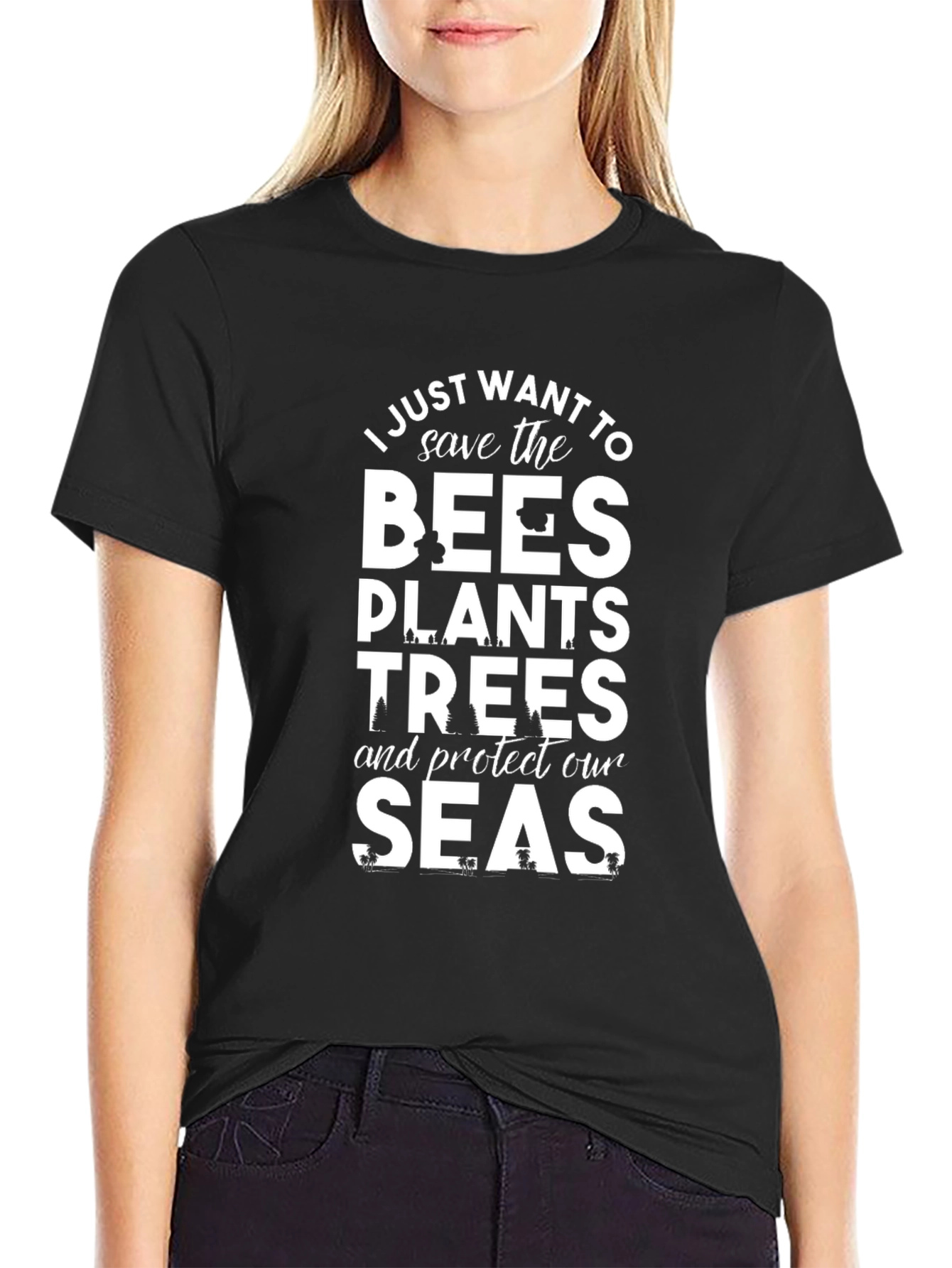 Black Save the Bees, Plants, Trees T-Shirt view 2
