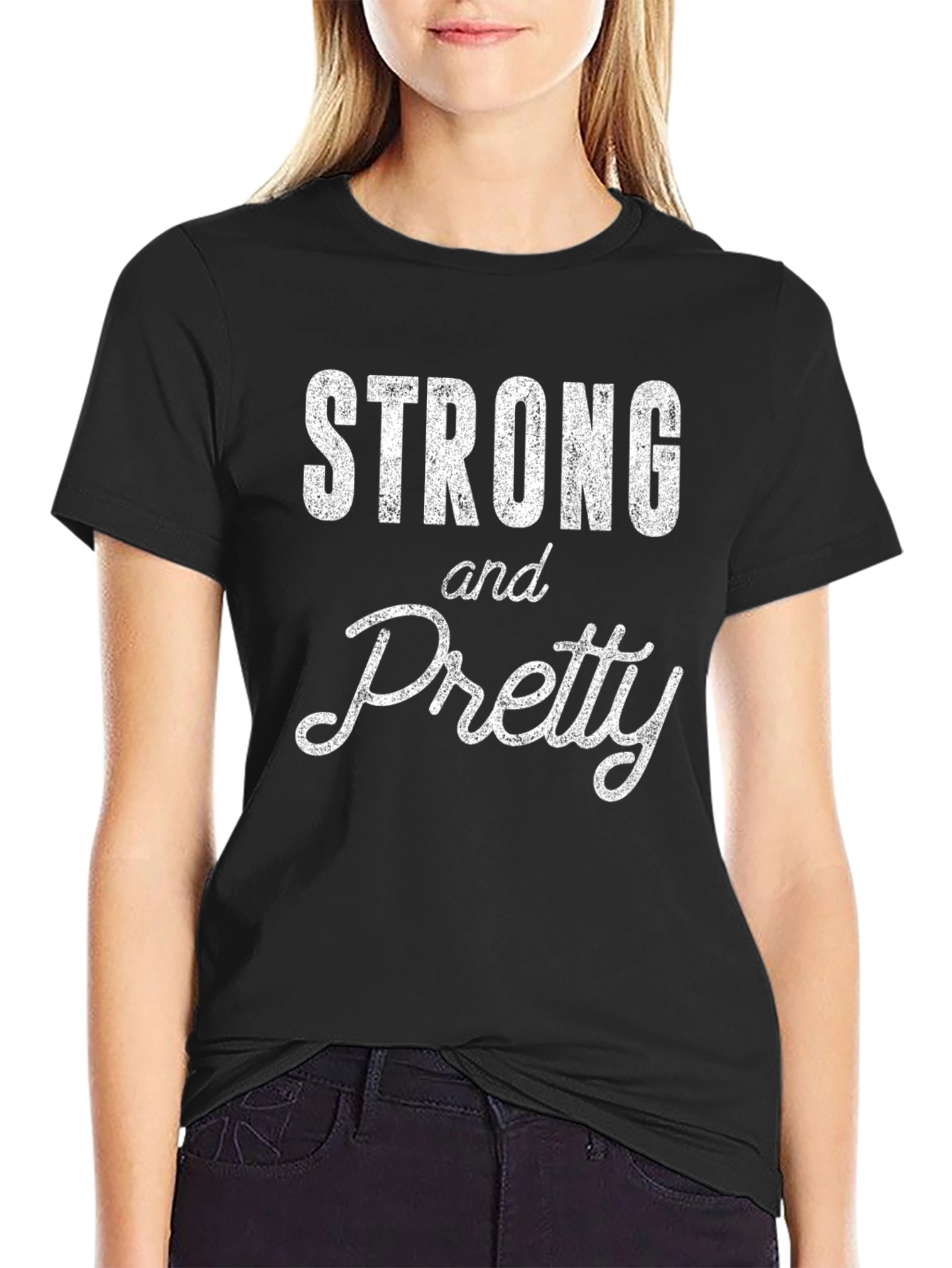 Black Strong and Pretty Graphic T-Shirt - Black view 2
