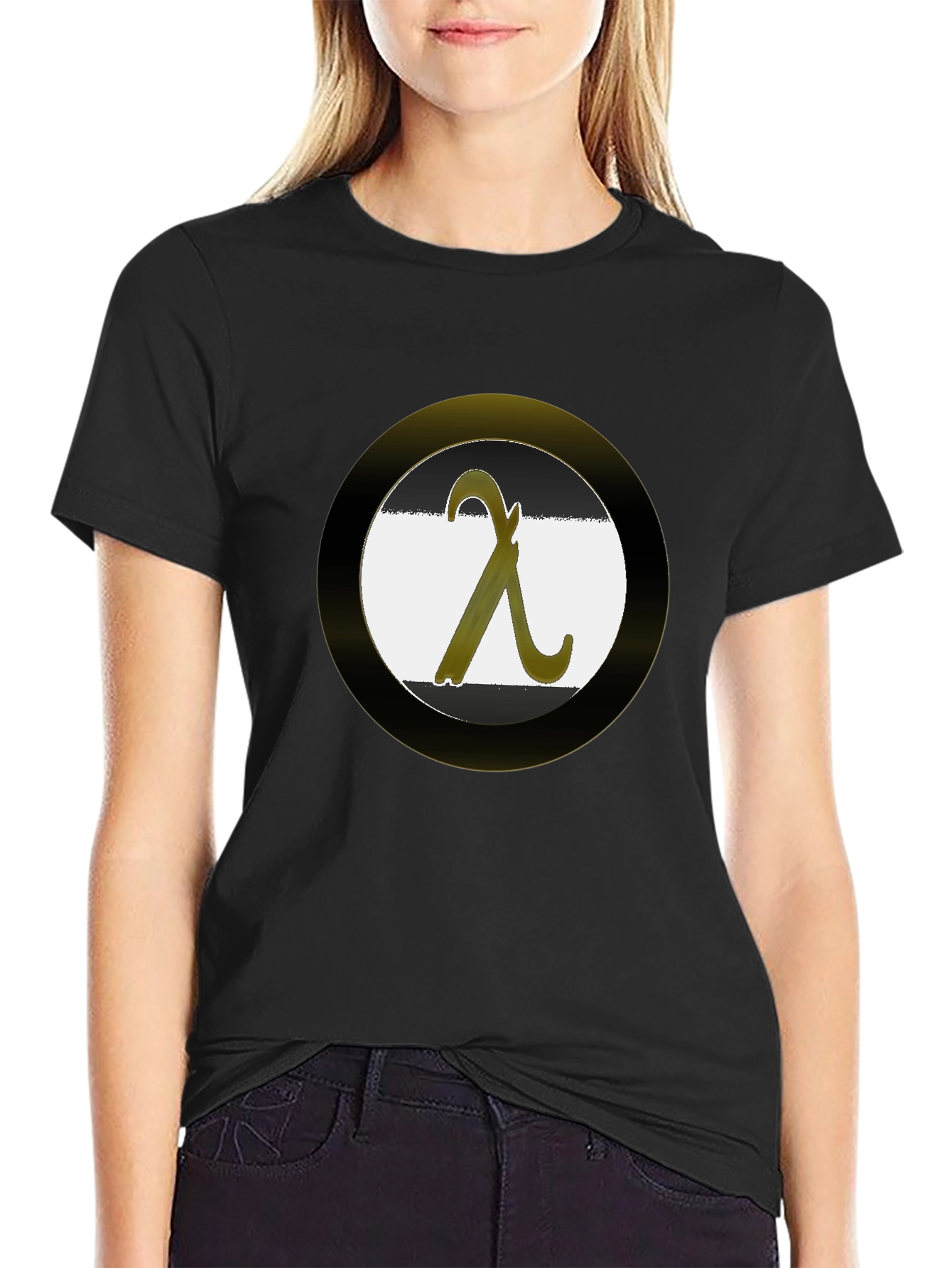 Black Lambda Symbol Graphic T-Shirt - Black Cotton Blend view 2