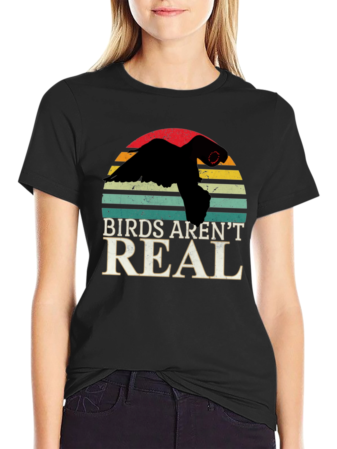 Black Birds Aren't Real T-Shirt Conspiracy Funny Gift view 2