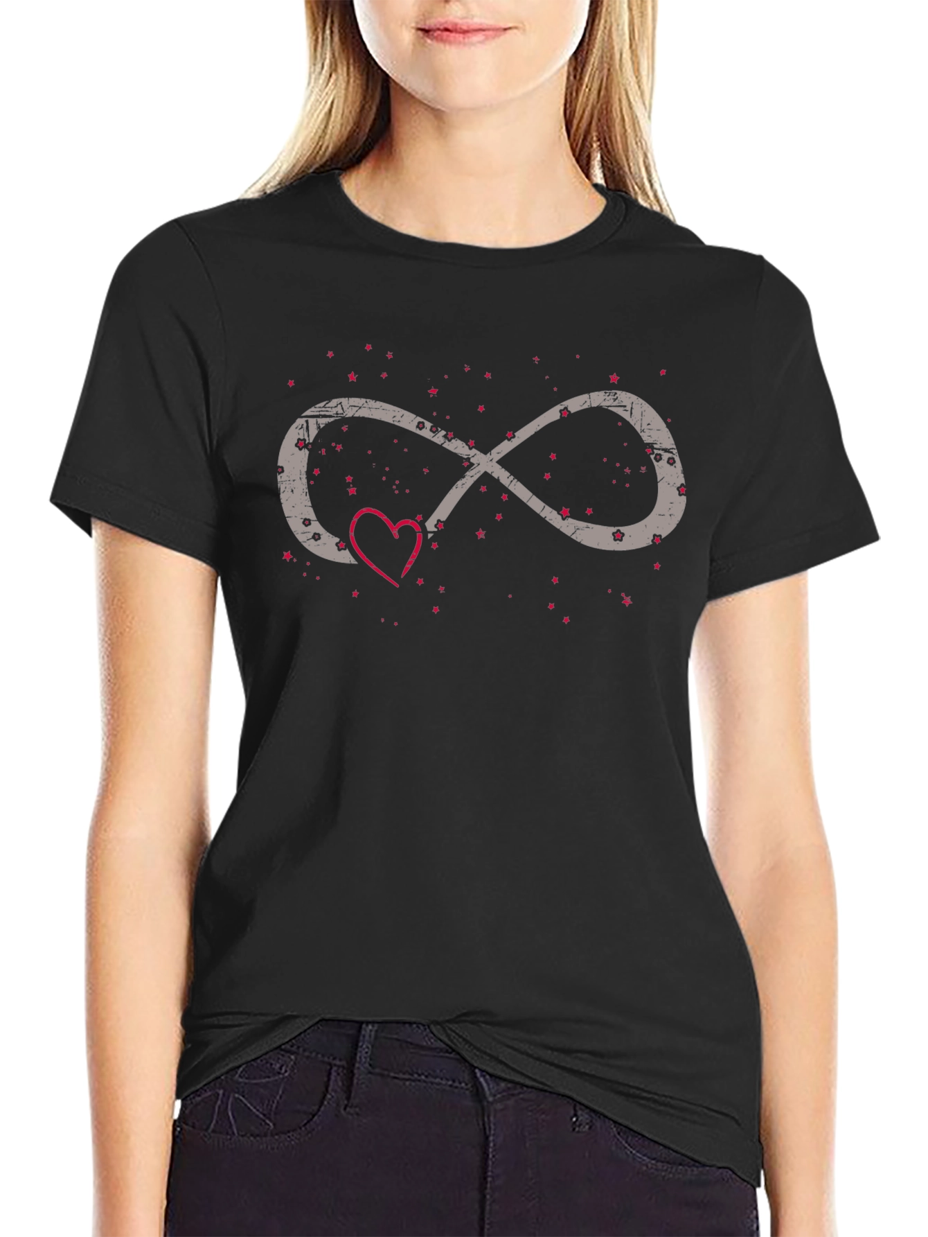 Black Infinity Love Heart Graphic Tee - Black Casual Shirt view 2