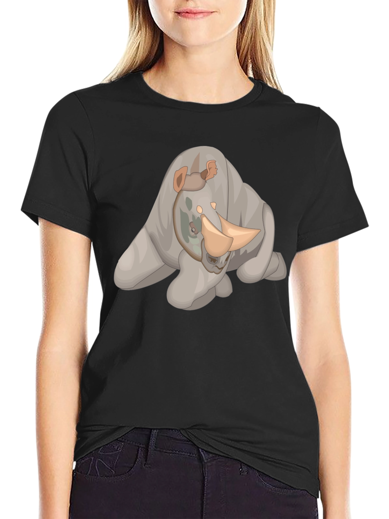 Black Rhino Cartoon Black T-Shirt view 2