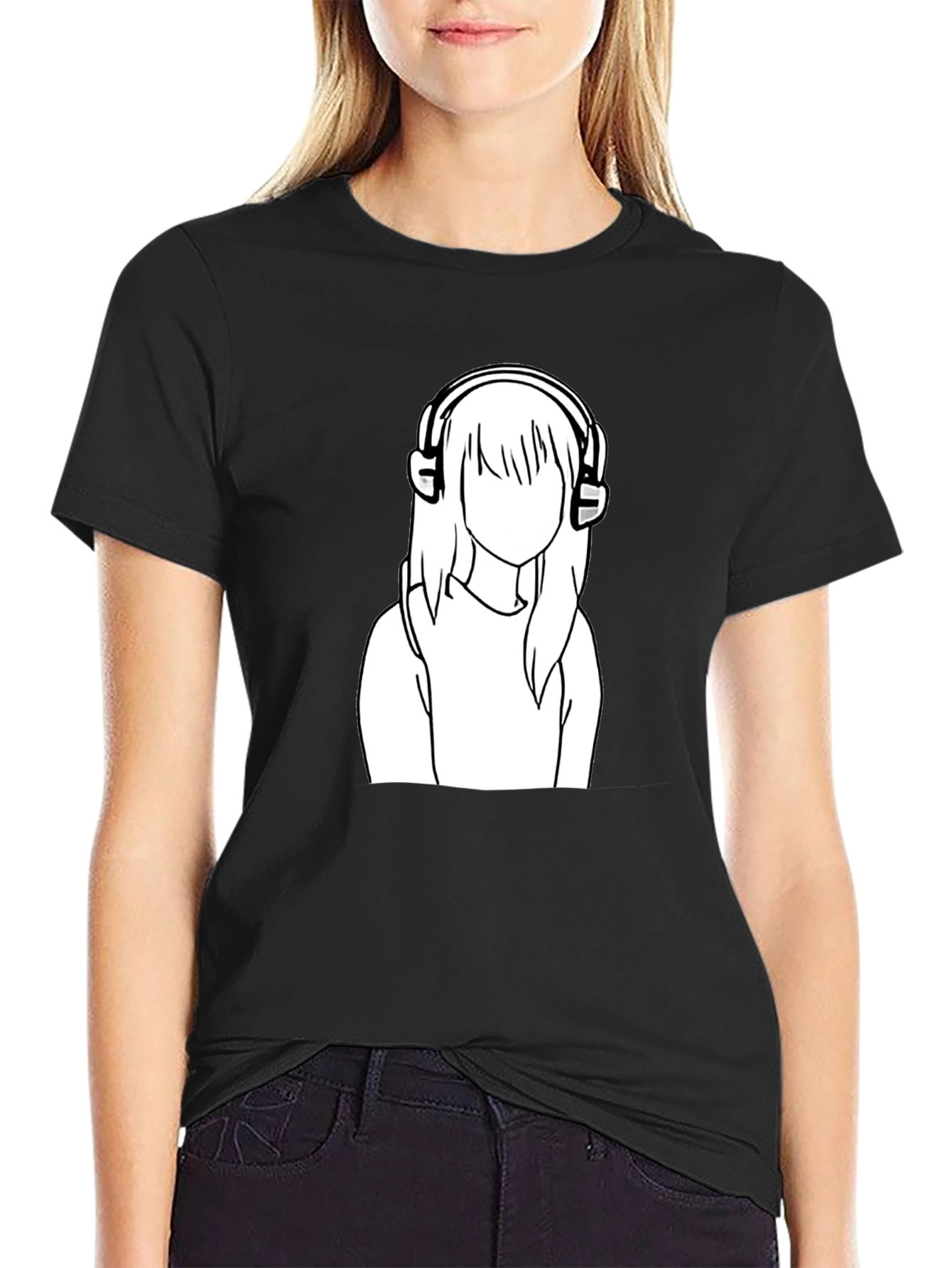 Black Headphone Girl Graphic Tee - Black view 2