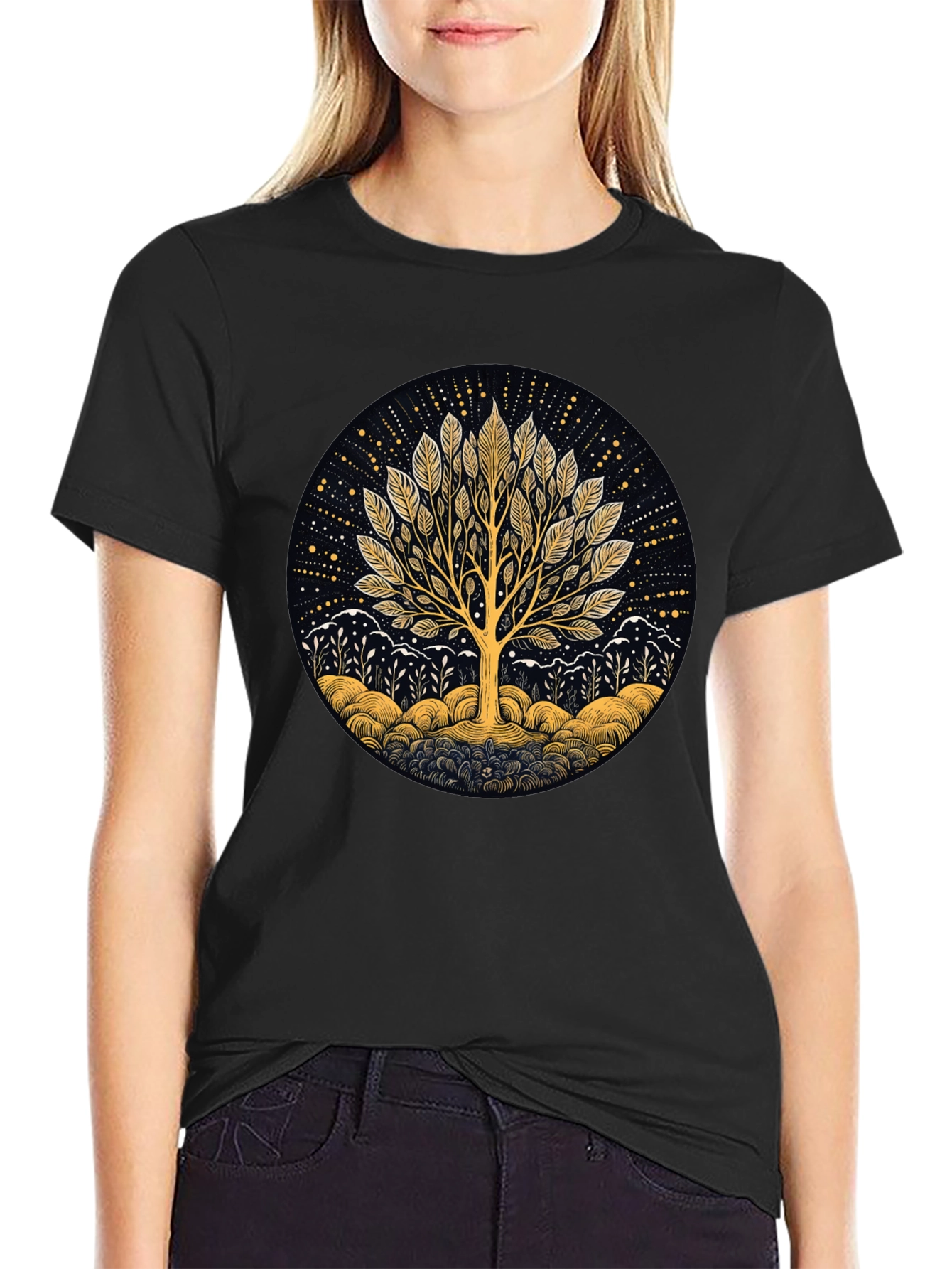 Black Tree of Life Graphic Tee - Nature Inspired Black T-Shirt view 2